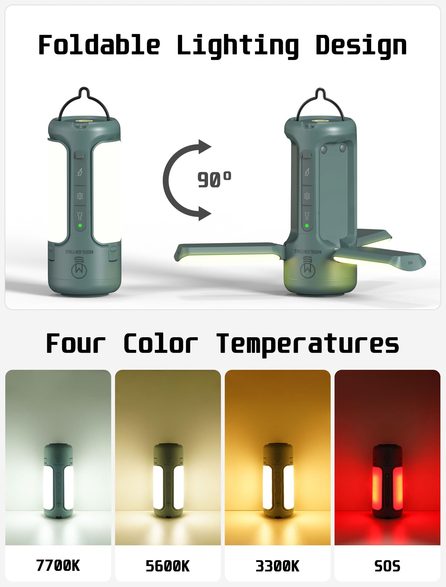 MOSLIGHTING Foldable Camping Lantern with Bluetooth Speaker, 750Lm, Dark Green, Portable ABS Light
