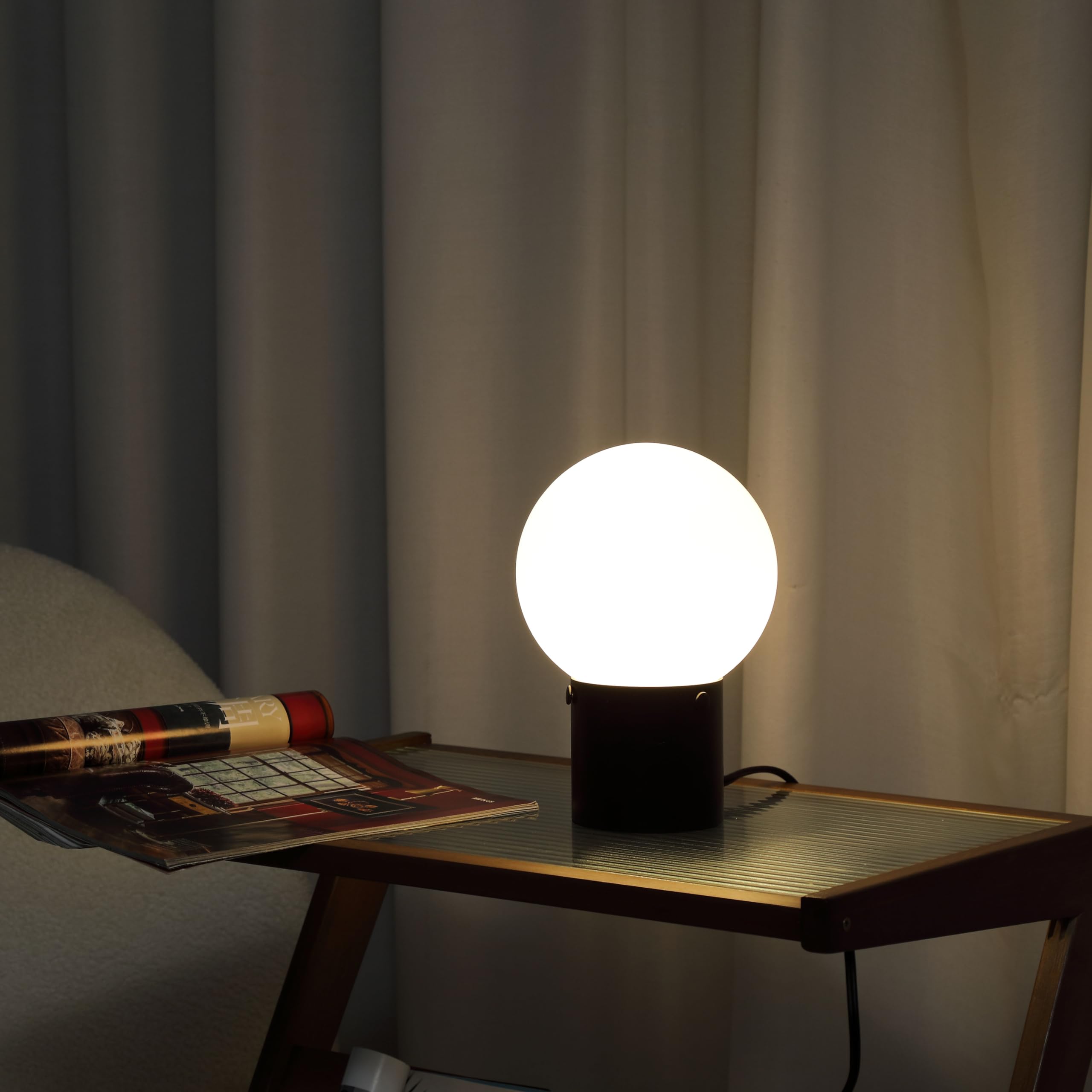 Somniferous Small Table Lamp For Nightstand With Frosted Glass Globe Lamp Shade, Mid Century Modern Bedside Lamp With Black Metal Base, Round Side Table Lamp For Bedroom Living Room Entryway