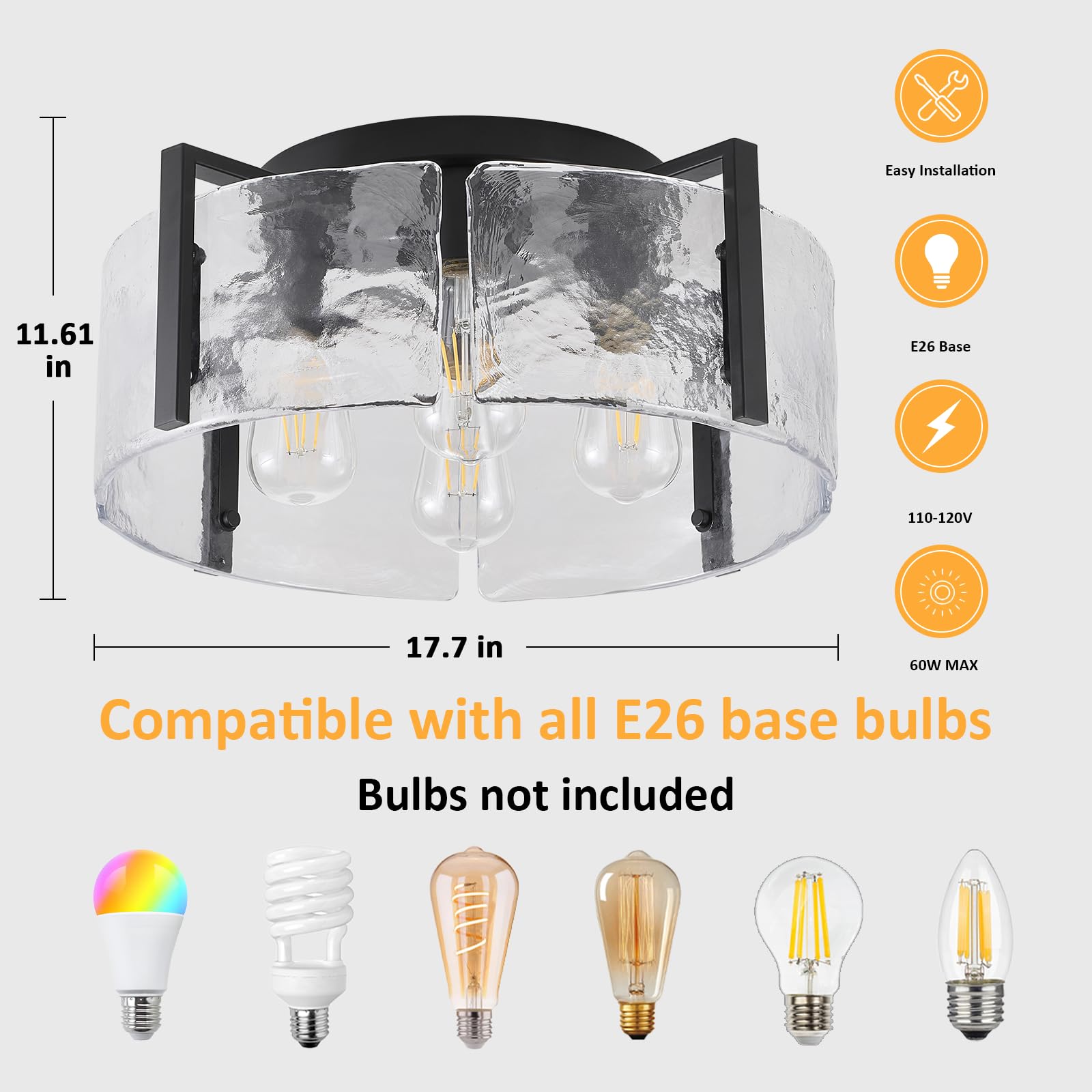 Aklmxcg Black Flush Mount Ceiling Light Fixture, 4-Light Modern Ceiling Light, Hallway Light Fixtures Ceiling Mount, Kitchen Lig