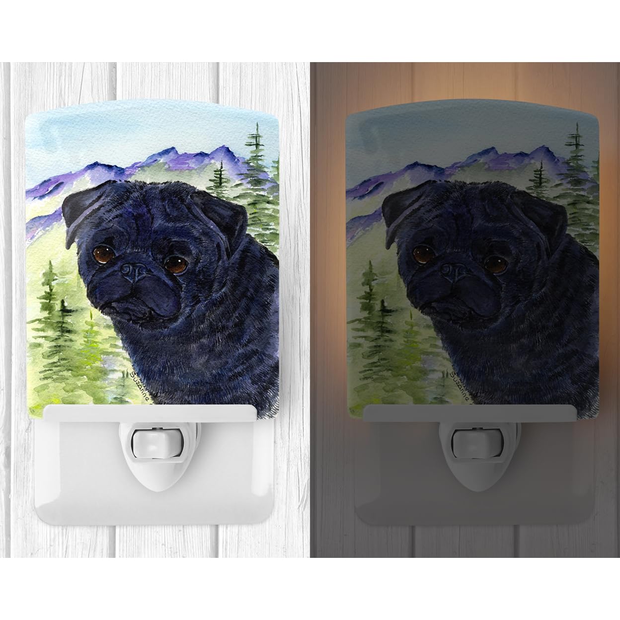 Carolines Treasures Pug Ceramic Night Light, UL-Certified, 6x4x3in, Multicolor, Model SS8420CNL