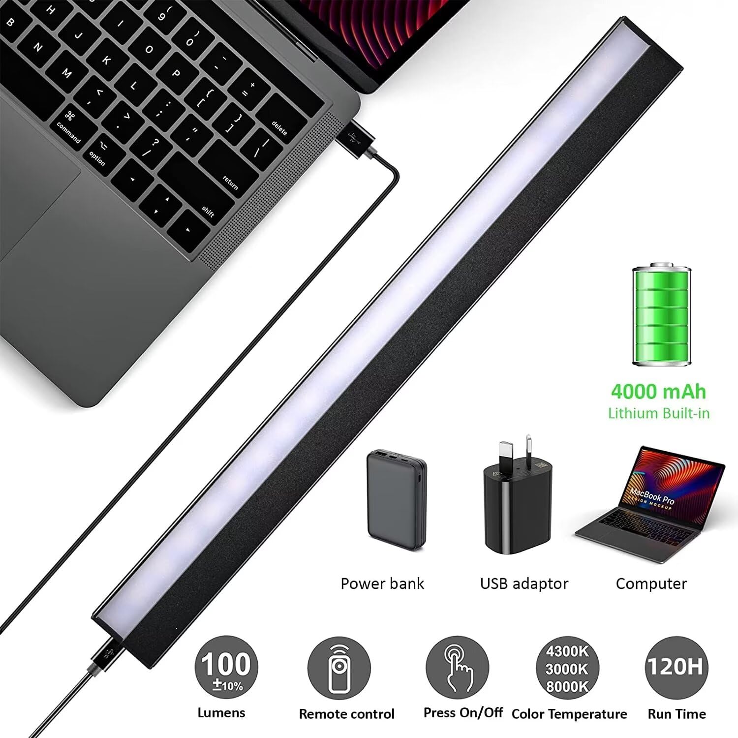 Mioblue Cordless Picture Lights With Remote, 16In Metal Battery Operated Picture Light,Rechargeable Display Lamp With 3 Lighting