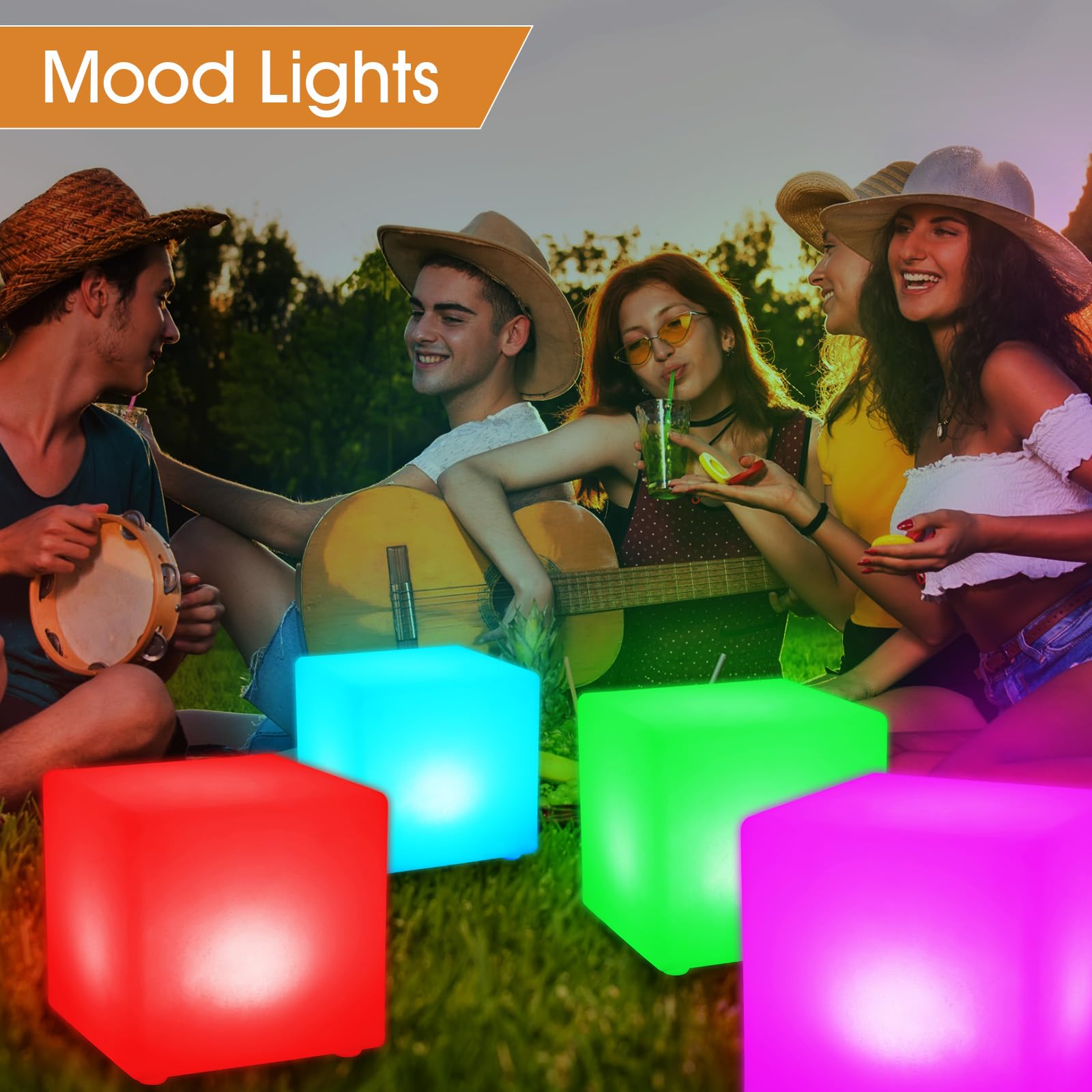 Frienda LED Mood Lamp - 4 Pcs Waterproof Light Up Cubes, 16 Colors, 6 Inch, White - Perfect for Nursery, Home, Patio, Party Decor