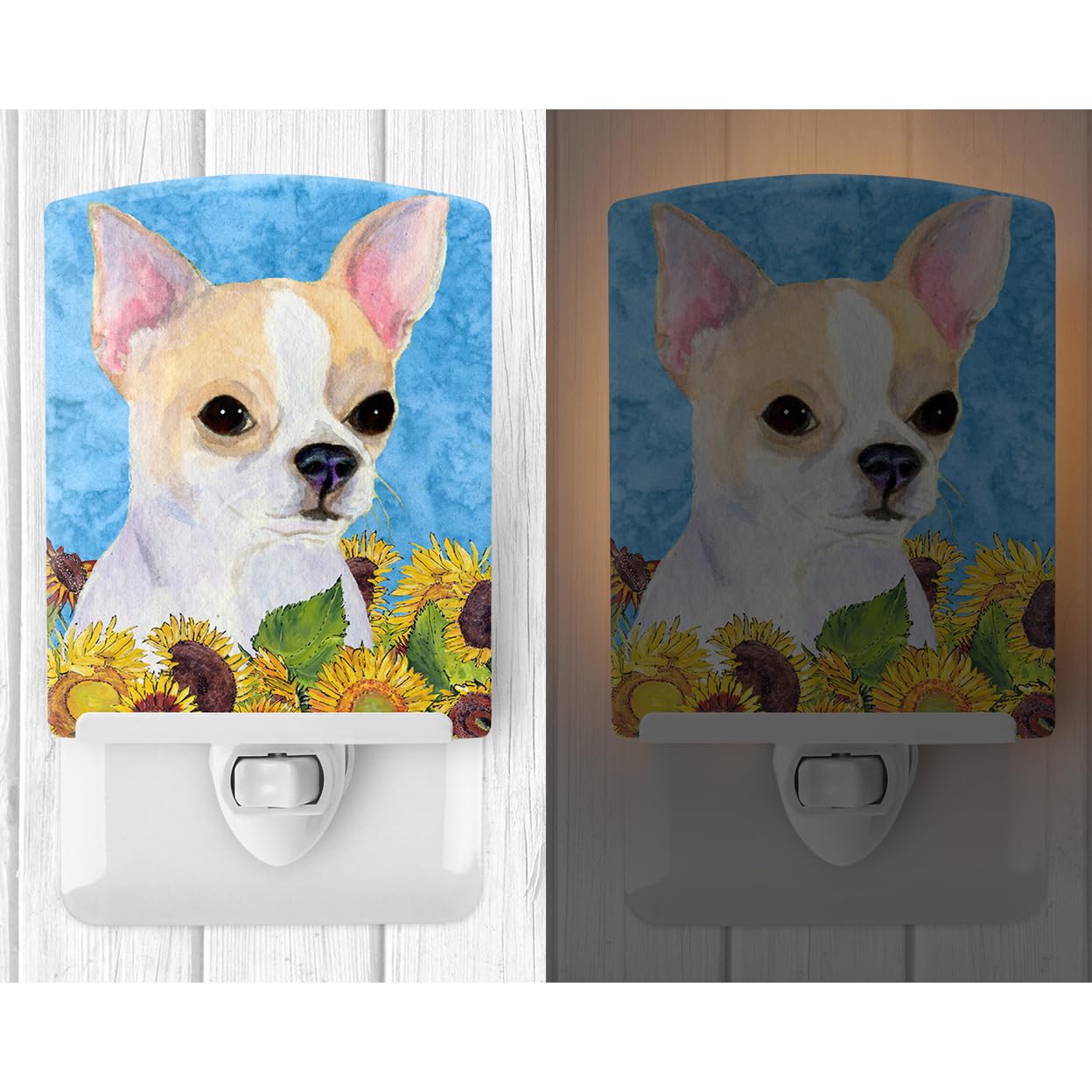 Carolines Treasures Ceramic Night Light, Chihuahua in Summer Flowers, UL-Certified, 6x4x3 inches, Multicolor, Model SS4243CNL