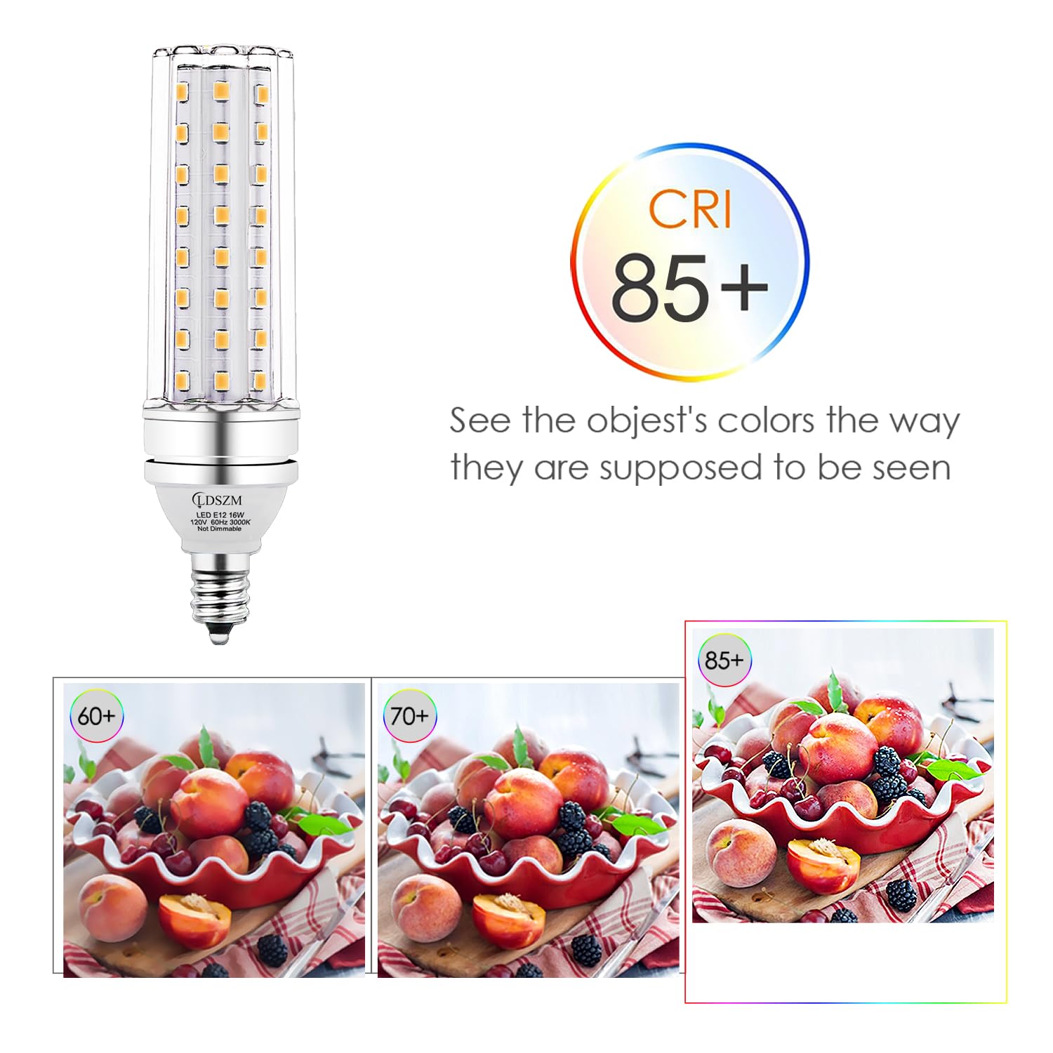 LDSZM E12 LED Candelabra Bulbs, 16W, 1400lm, Warm White 3000K, Pack of 4, Non-Dimmable, Aluminum