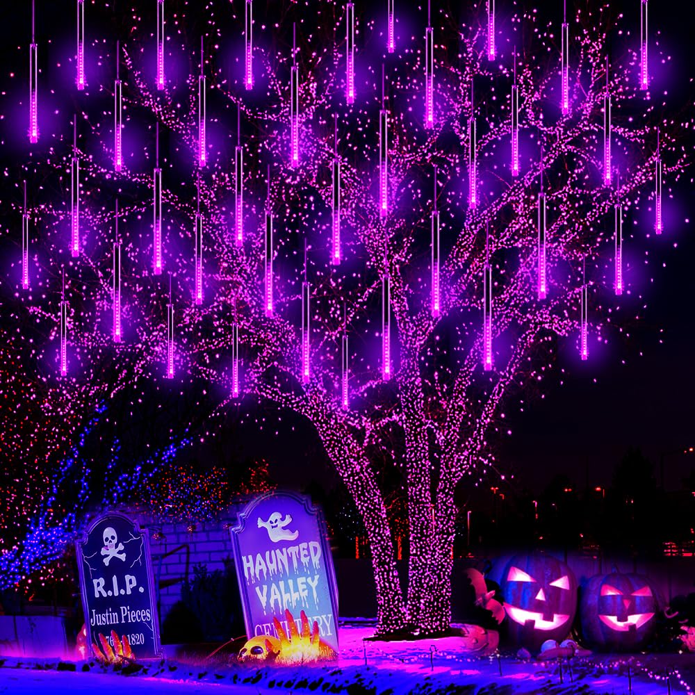 Halloween Lights Outdoor, Purtuemy Meteor Shower Lights 12 Inch 8 Tubes Icicle Fairy String Lights For Halloween Christmas Decor