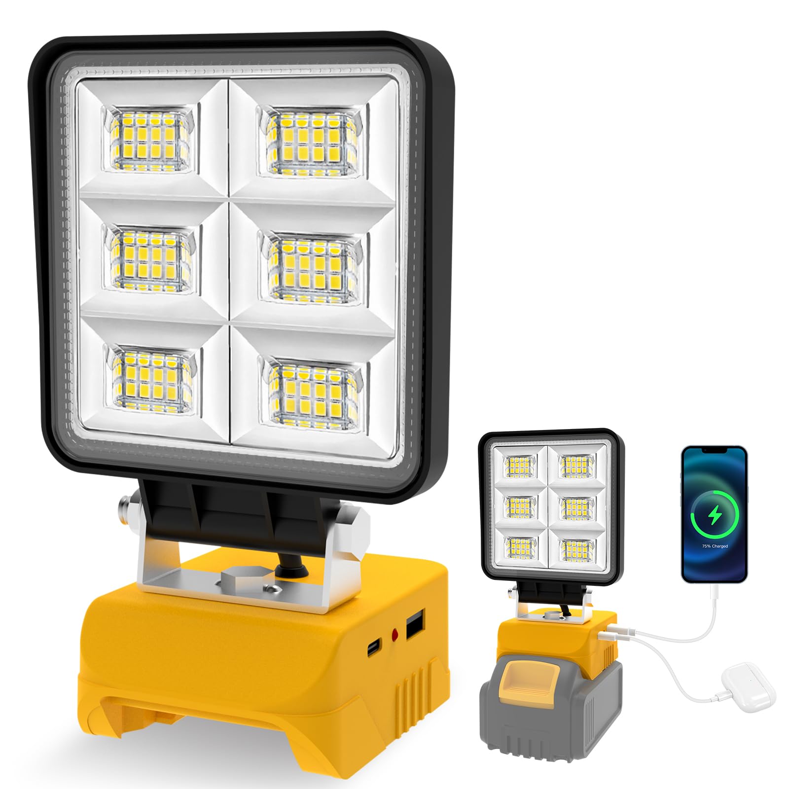 T-SUN Battery Work Light for Dewalt 18V/20V Battery, Cordless LED Work Light with 2 Modes, USB & Type C Charging Port, Portable 