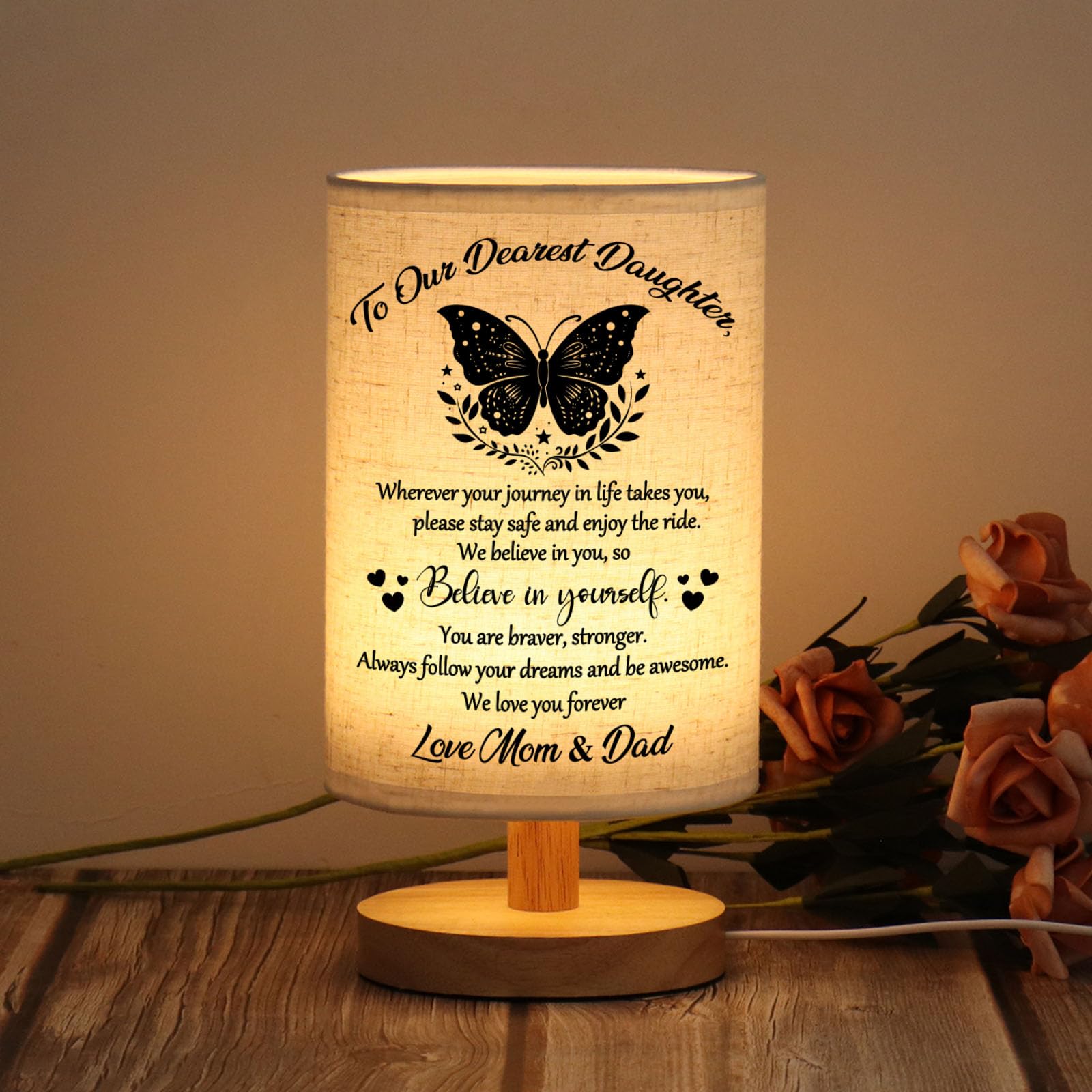 Wsyear Mothers Day Daughter Gifts From Mom Dad Table Lamp - Best Birthday Gifts For Daughter Fabric Wooden Desk Lamp - Graduatio