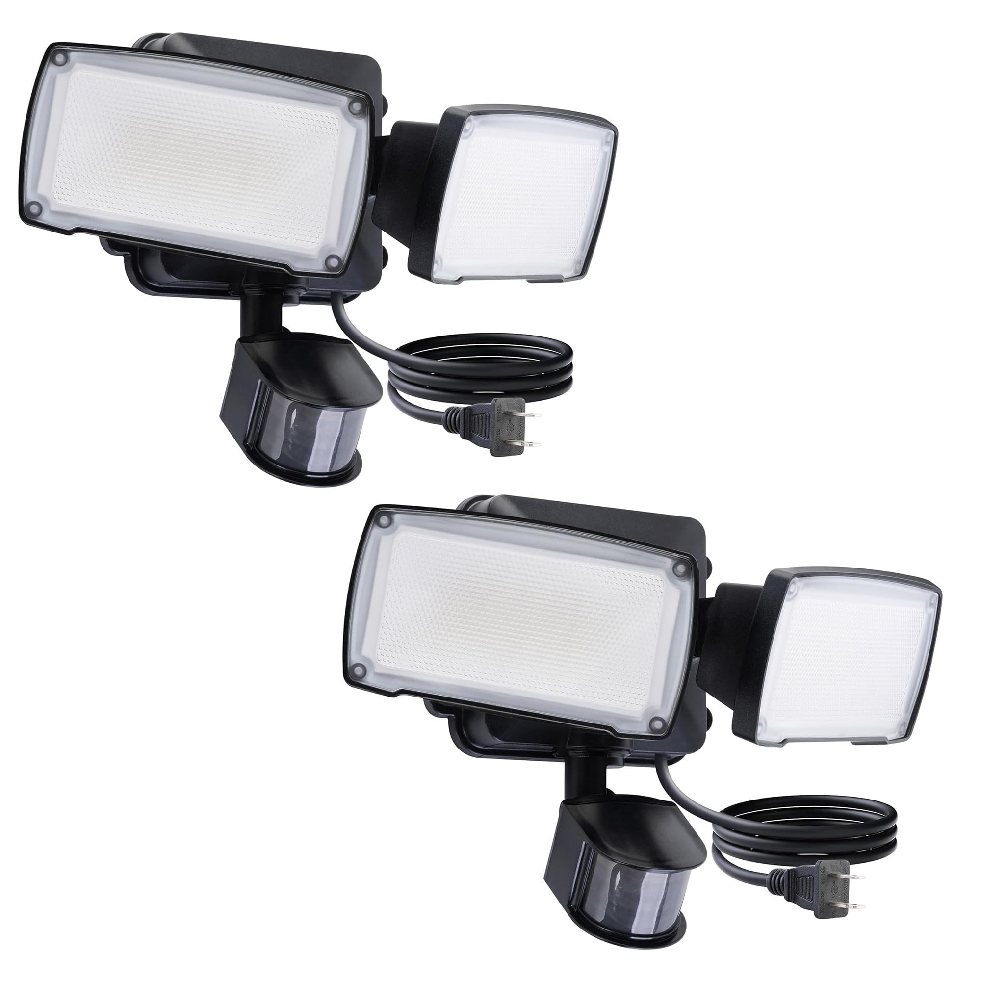 LUTEC 2 Pack 21W Plug in Motion Sensor Light Outdoor  Flood Lights Outdoor Motion Sensor 2500LM  5000K Daylight IP65 Waterproof Adjustable 2 Heads Wall Light for Garage  Porch  Yard - Black