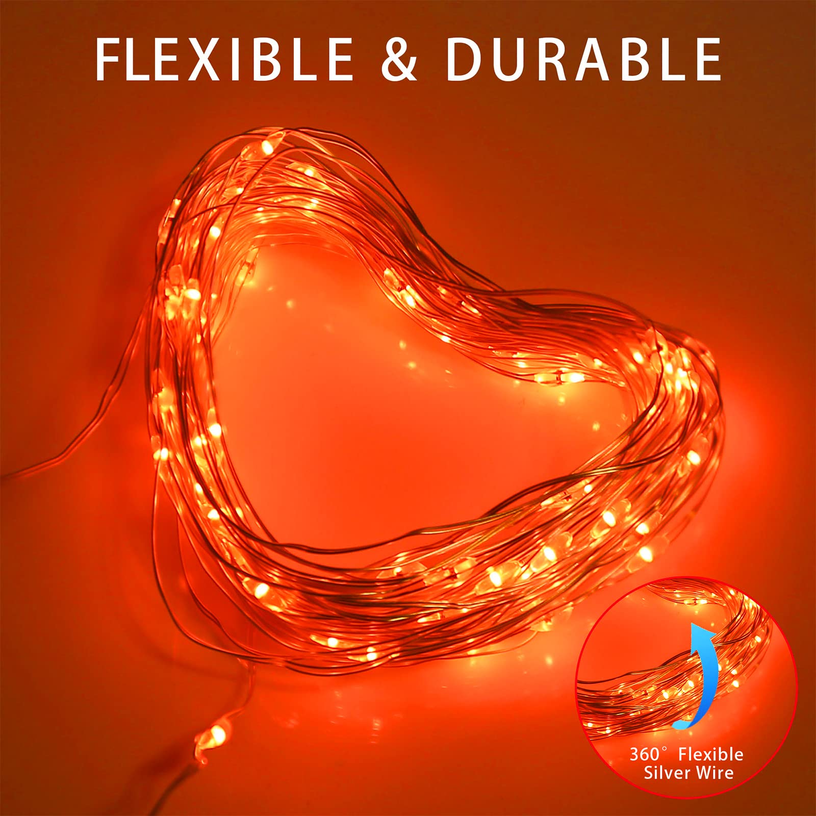 Yaozhou Solar Halloween Orange Copper String Lights Fall Thanksgiving Decor, 2Pack Total 200 Led 8 Modes Outdoor Fall Lights Wat