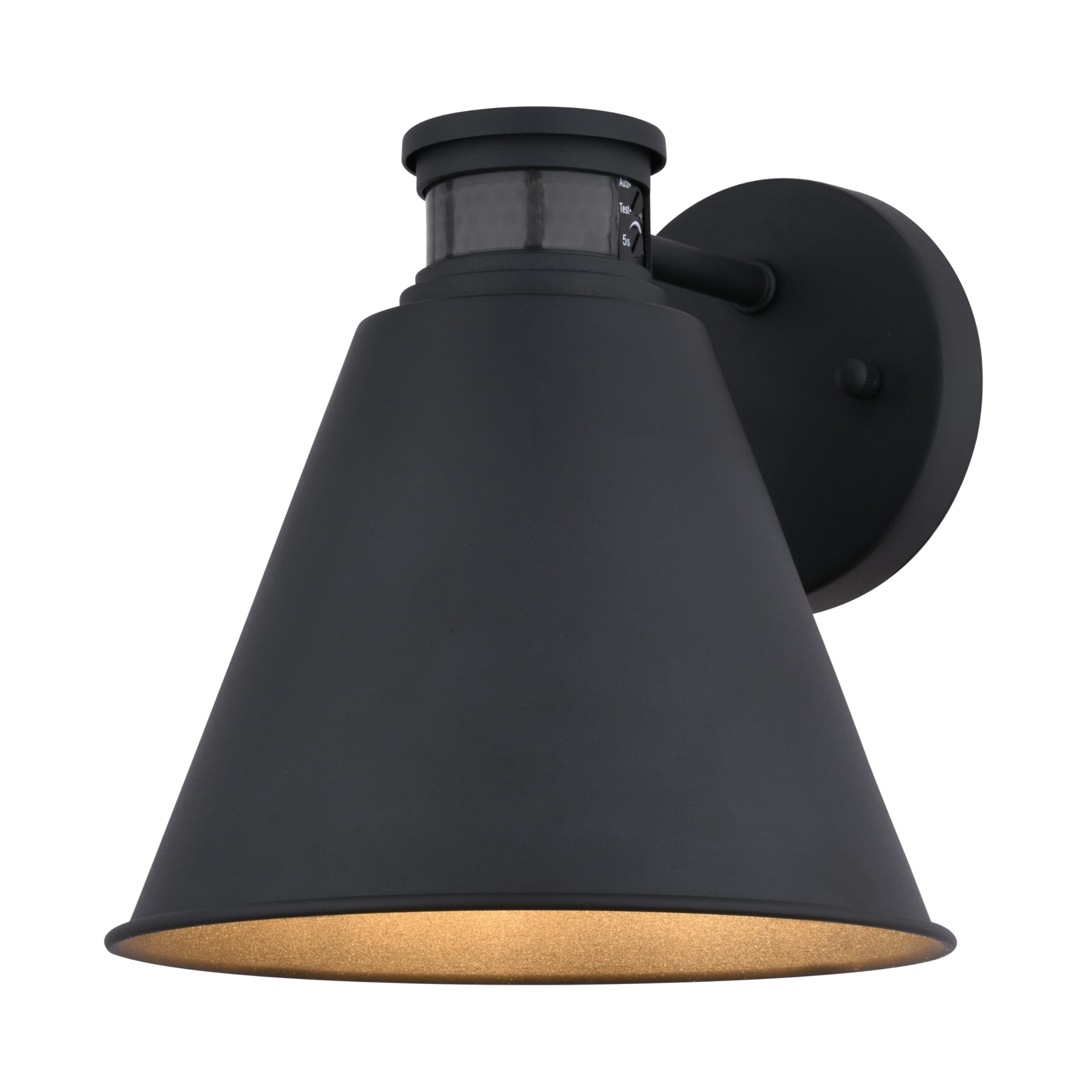 VAXCEL Smith 8.75 in. H 1-Light Textured Black Contemporary Motion Sensor Dusk to Dawn Outdoor Wall Light, Metal Shade, Dark Sky