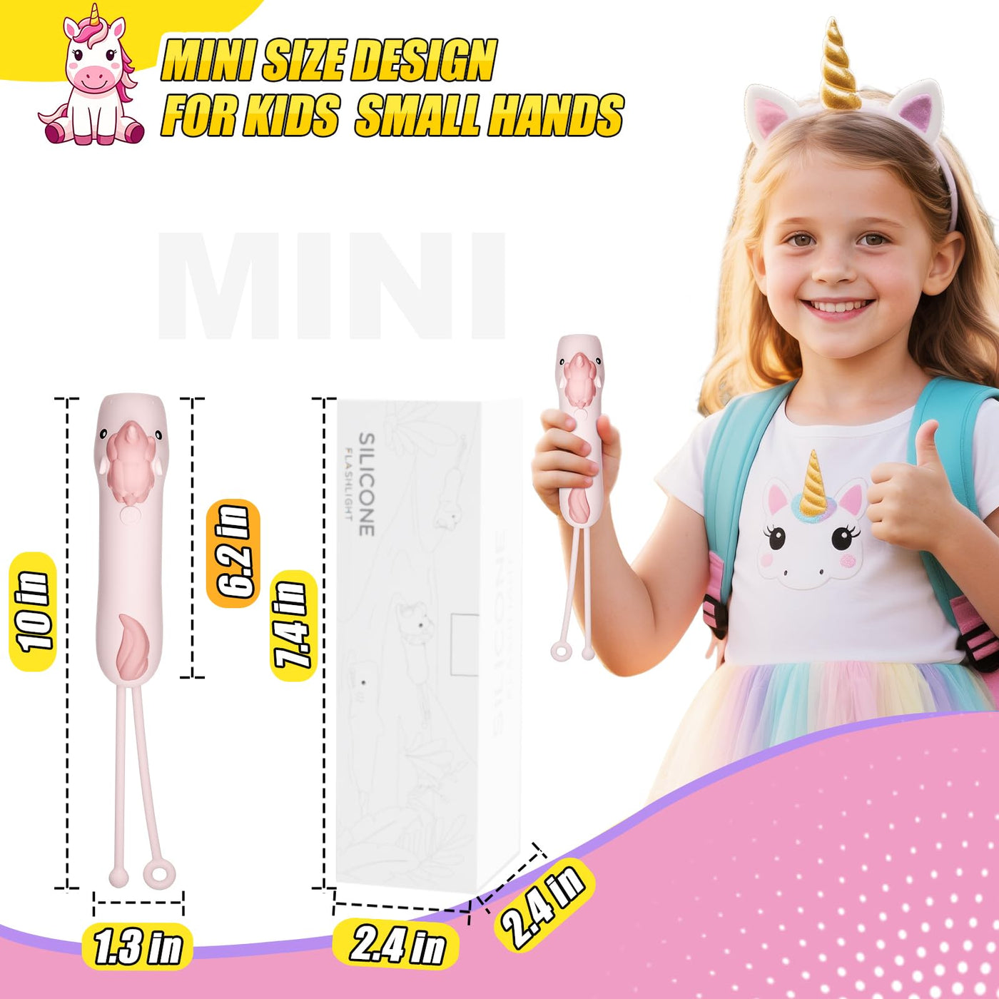 child rechargeable flashlight Tepreswes Kids Rechargeable LED Flashlight, Unicorn Design, Pink, Model  C66, Perfect for Camping & Outdoor Adventures, Gift for Ages 4-6