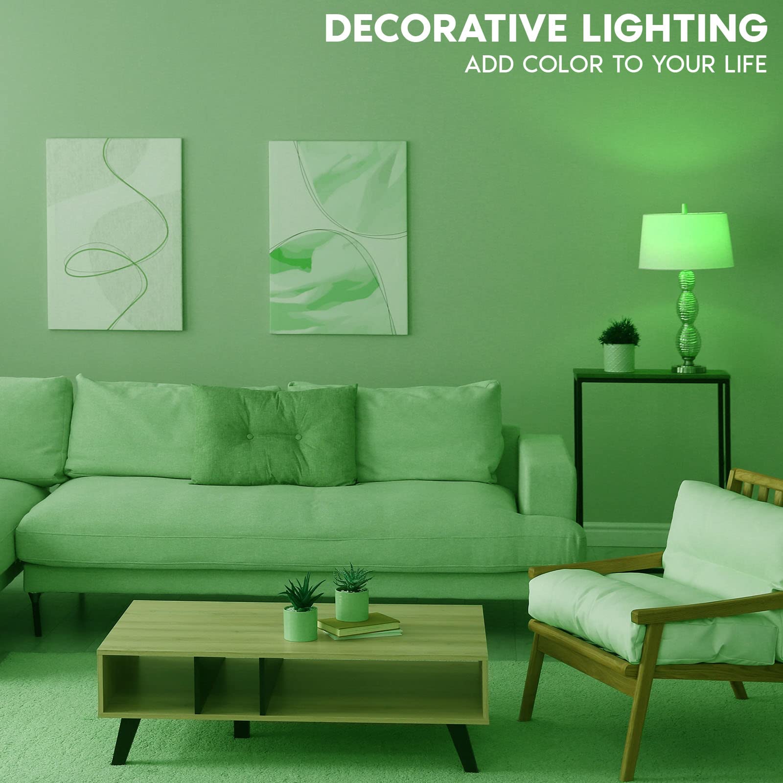 LUXRITE E12 LED Filament Green Light Bulb, 4.5W, Glass, 6 Count, Model LR21742-6, Indoor Outdoor, UL Listed