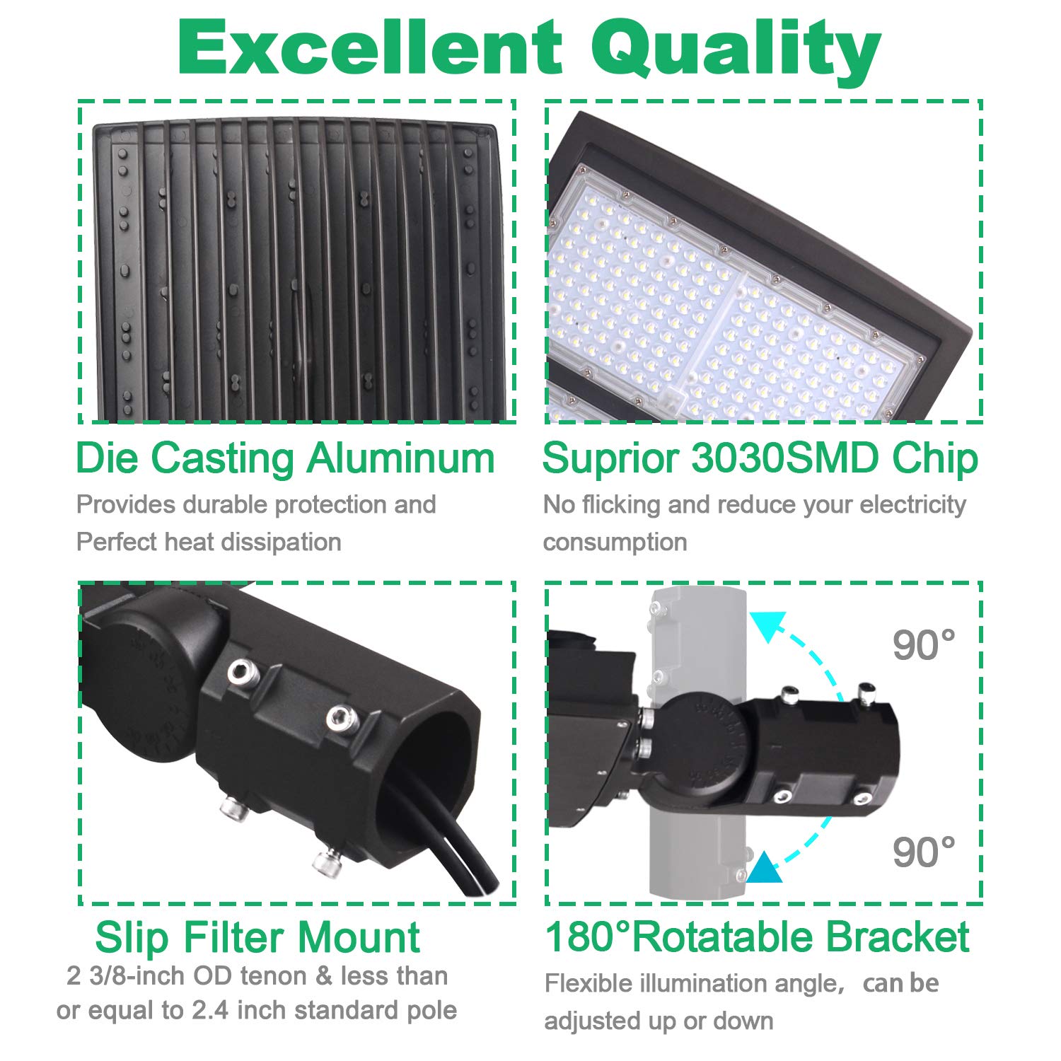 Ostek 100W Led Parking Lot Lights, 14000Lm Waterproof Street Lighting, 5000K, Dlc Ul