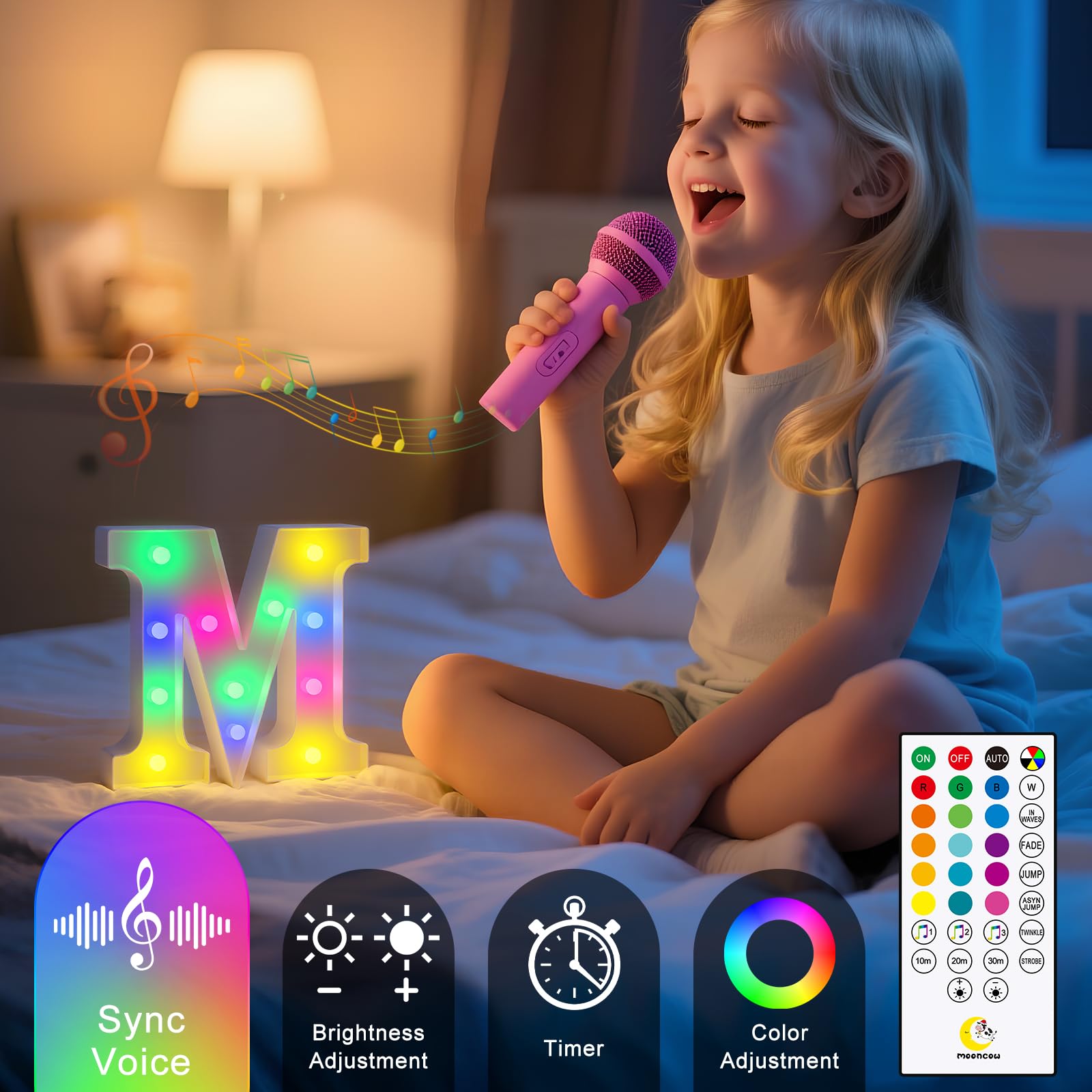 Mooncow Rechargeable Light Up Letters,Colorful Marquee Letters With Remote,Gift Wrap Gifts,Bedroom Home Bar Party Decor (O)