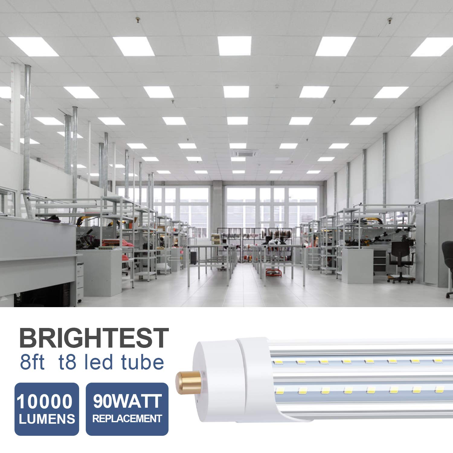 LIGHEART 8FT LED Shop Light Bulbs, 90W 10000LM, Dual-Ended FA8 V Shaped, 5000K, 20 Pack, Aluminum &