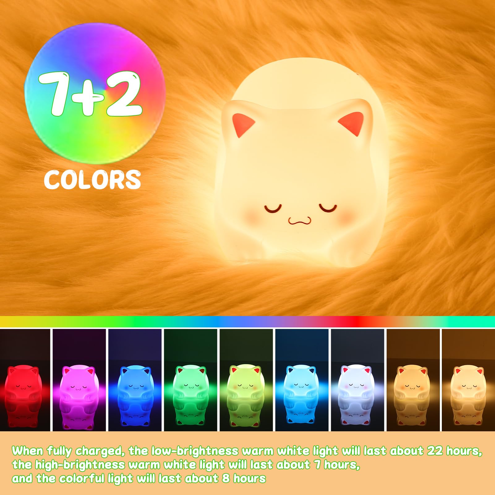 LOVERUIS Cute Night Light for Kids Cat Night Lights Baby Girl Squishy NightLight 1/3 Hour Timer Kitty Light Dimmable Nursery Lam