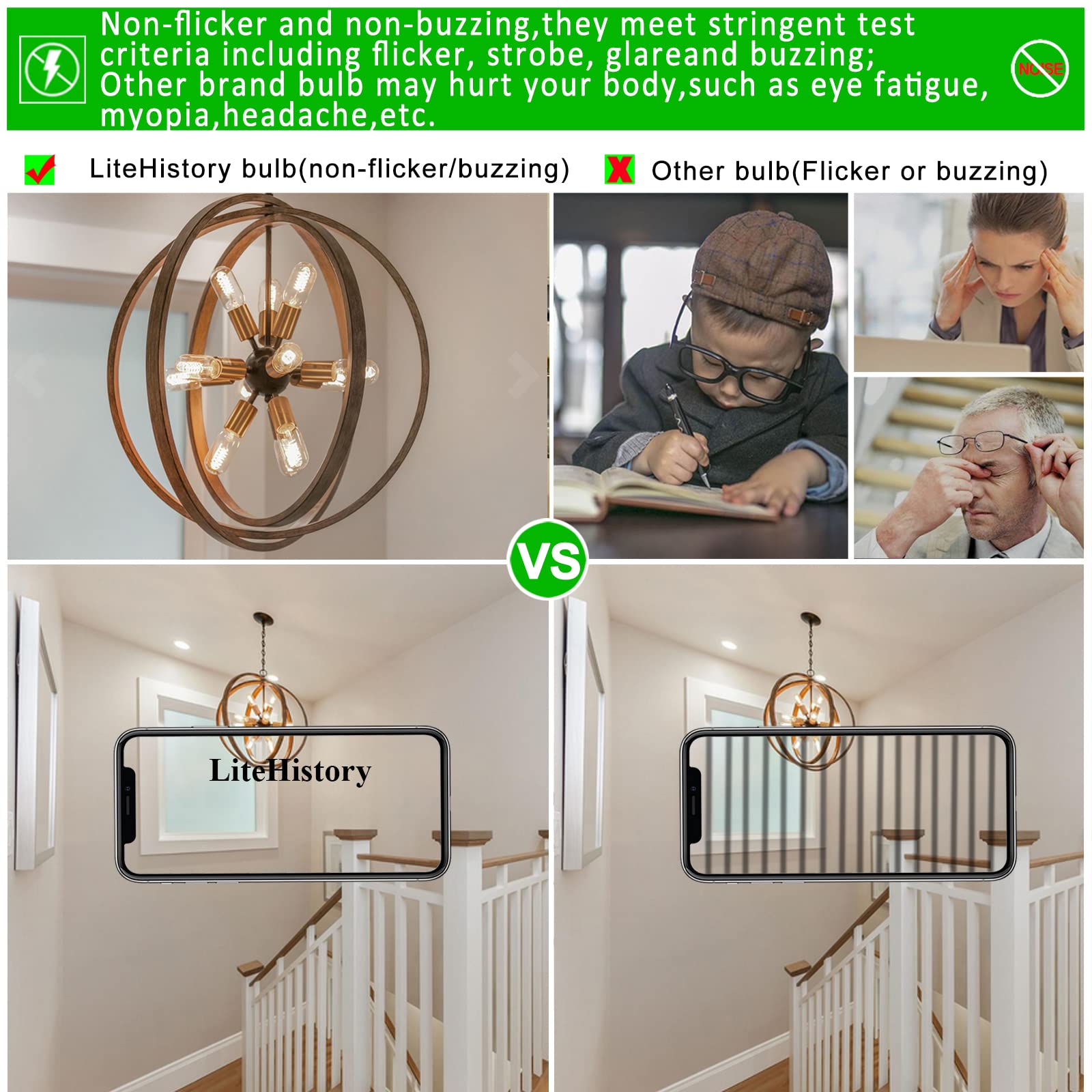 Litehistory E26 Edison Bulb 6W Equivalent E26 Led Bulb 60 Watt Dimmable Neutral White 4000K E26 Light Bulb Ac120V 600Lm Tubular T14 T45 Led Bulb For Pendant,Sputnik,Vanity,Chandeliers Pack Of 6