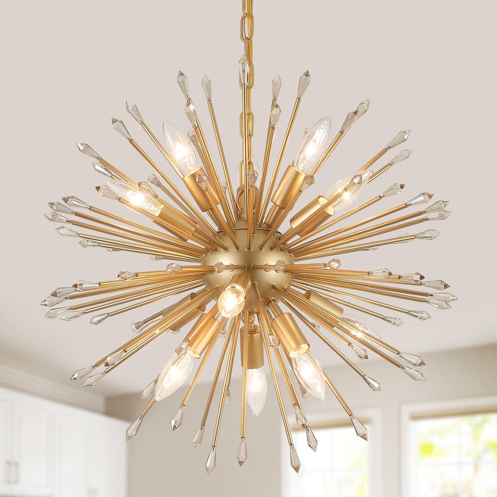 MEIXISUE Modern Sputnik Chandelier,Gold Firework Pendant Light 12-Light Dining Room Chandeliers Hanging Light Fixture for Kitche