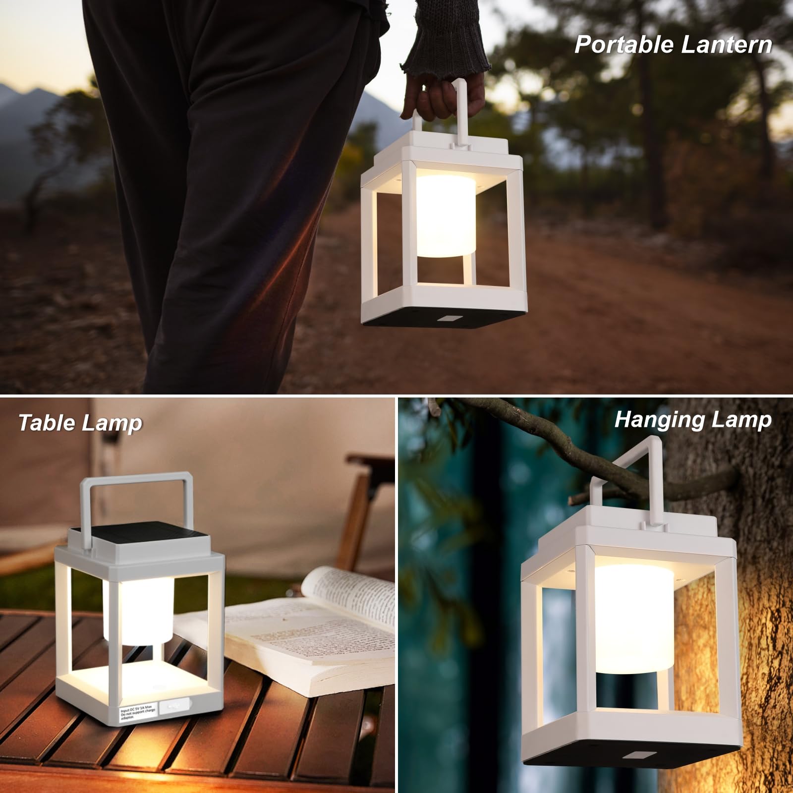RIDALUX Solar Lantern - Portable Waterproof LED Light, Hanging Design, White, Rechargeable for Outdoor Use