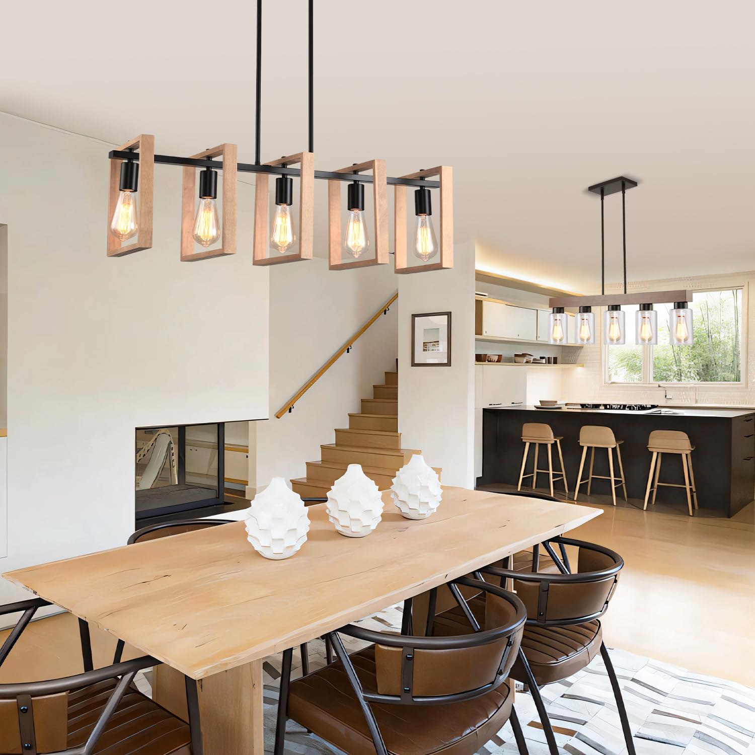 Kitchen Island Lighting Hanging For Farmhouse Linear Chandeliers Modern Chandelier Over Table  Matte Black Rustic Wood Ceiling Pendant Light Dining Room Hanging Light Rustic Wood