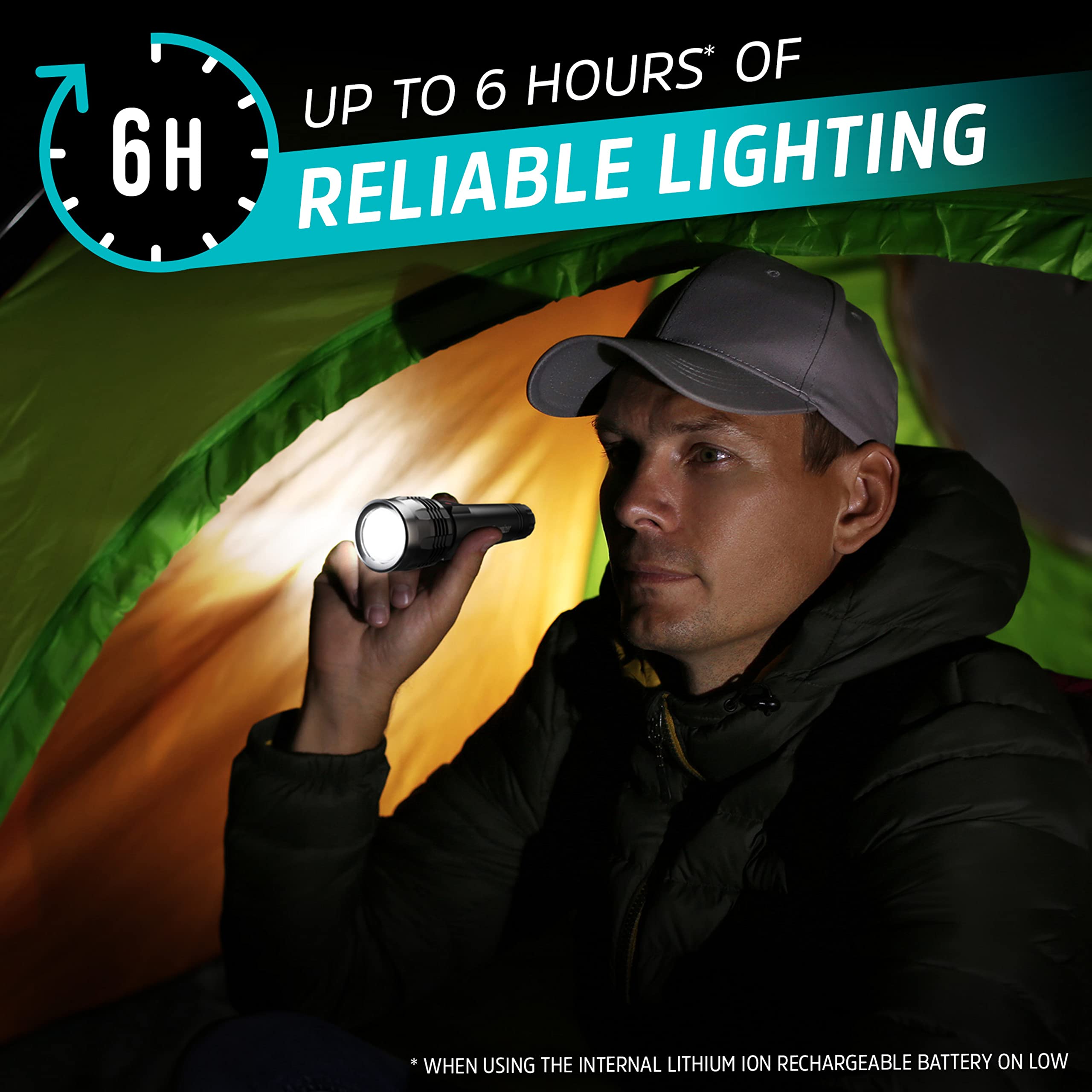 Energizer Rechargeable Led Flashlight X1000, Hybrid Power Capability, Ultra Bright 1000 Lumens, Ipx4 Water Resistant, Rugged Alu