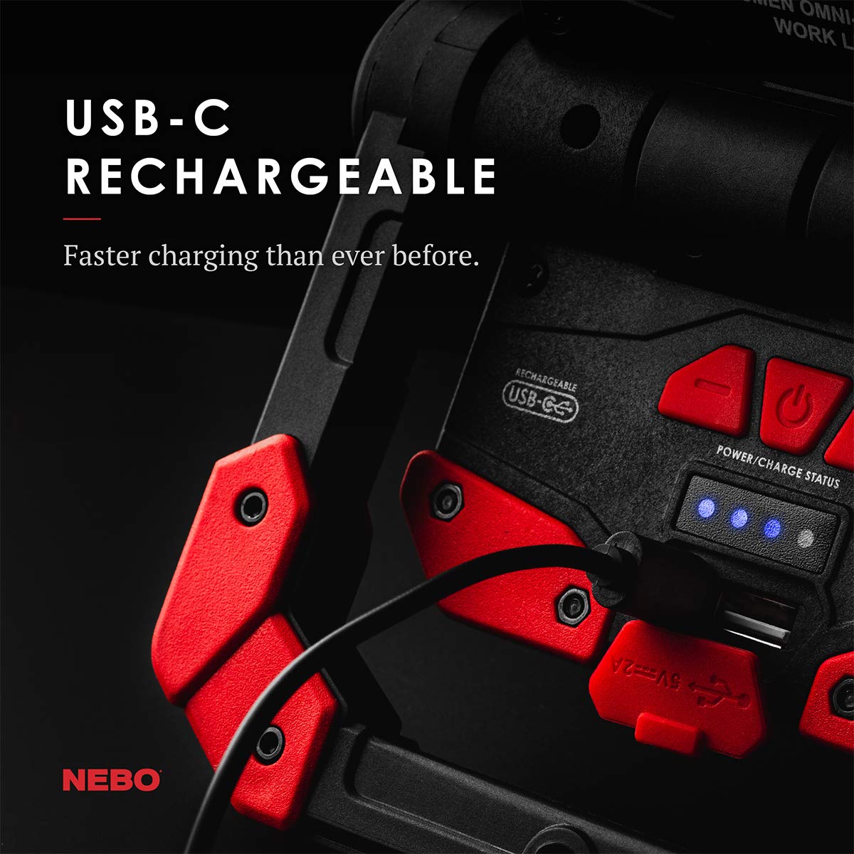 NEBO OMNI 2K Work Light - 2000 Lumen COB LED Flashlight, Portable Magnetic, USB Power Bank, Red and Black, Model WLT-0015