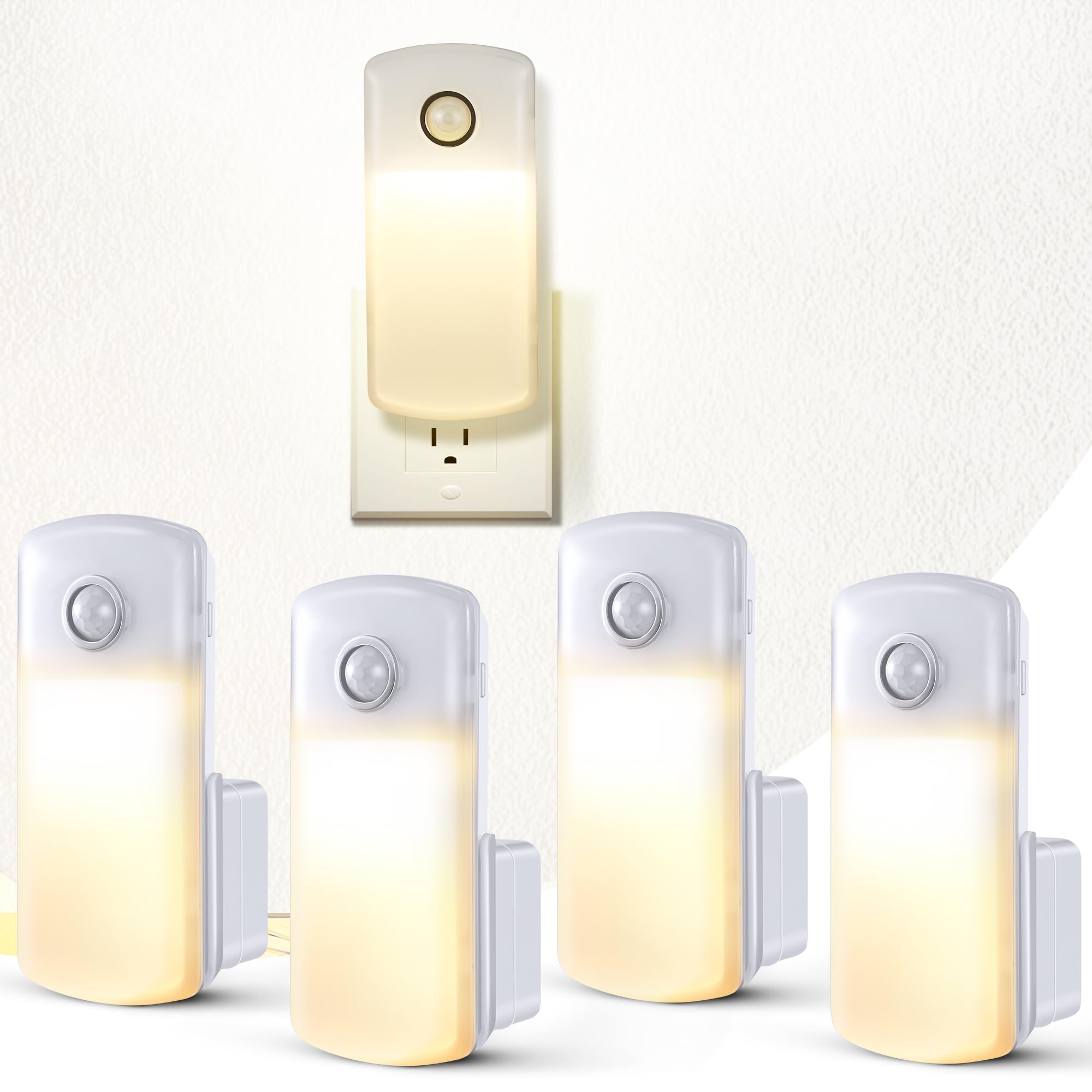 Enhon 4 Pack 4 Pack Emergency Power Failure Night Lights, Motion Sensor Night Light, Automatic Dusk To Dawn, Emergency Lights For Home, Bedrooms, Hallways, Black Outs, Rechargeable