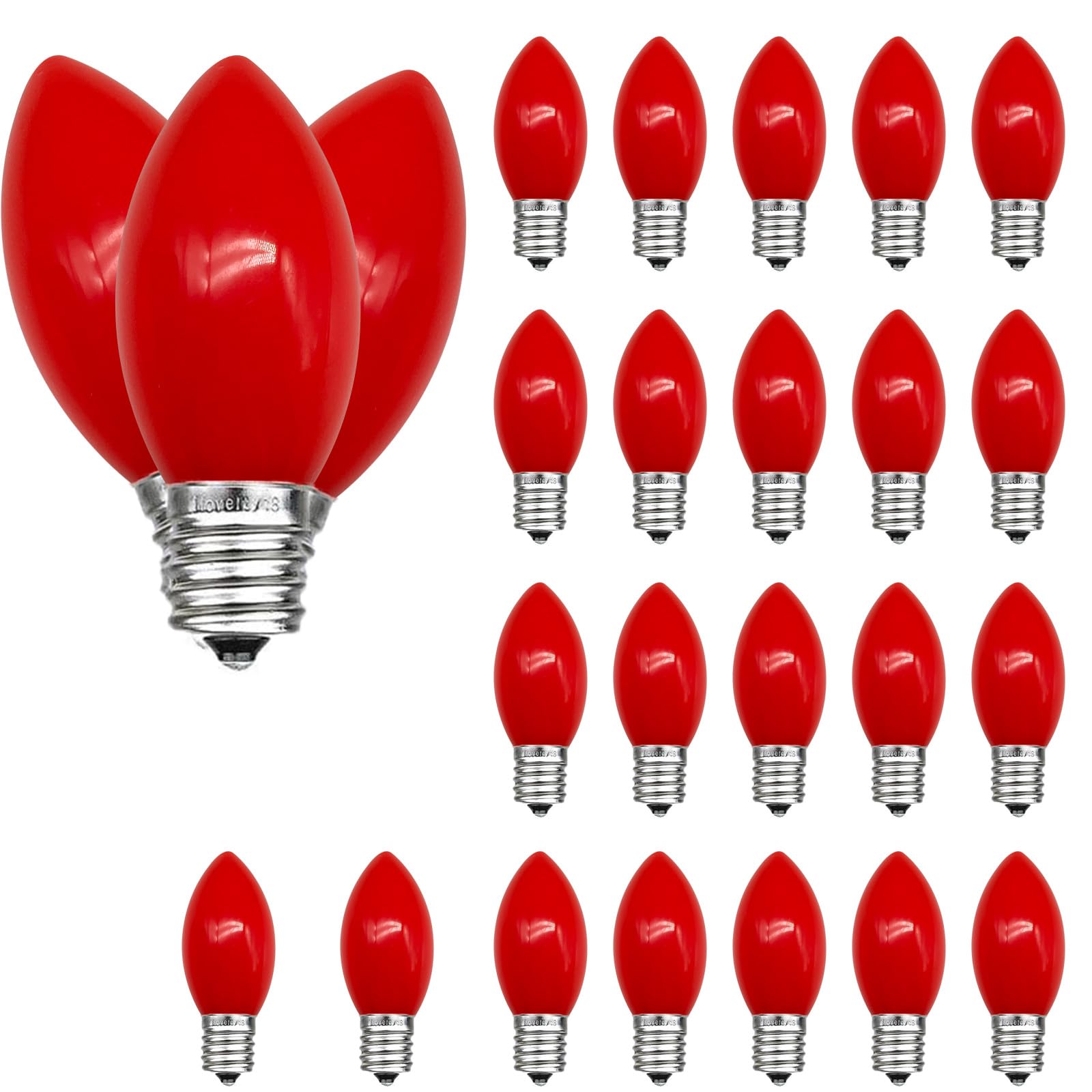 Hedcinlt 25 Pack Red C9 Led Bulbs, C9 Replacement Bulbs For Christmas Tree Lights Patio String Lights Outdoor Indoor, E17/C9 Int