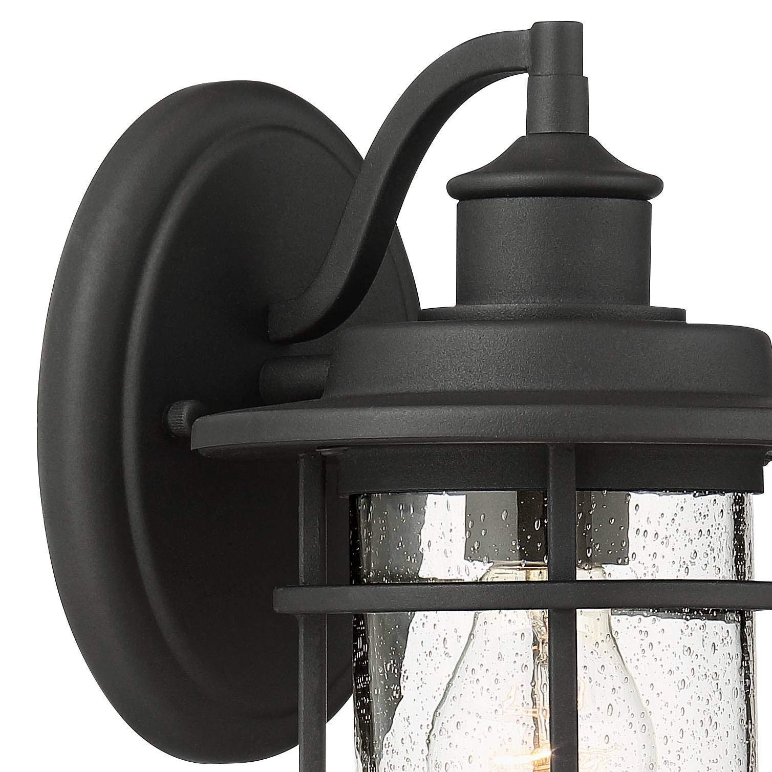 John Timberland Outdoor Wall Light Fixtures Set of 2, Textured Black, 10.5in Lantern, Clear Seedy Glass, Alloy Steel, Model JF-2017042