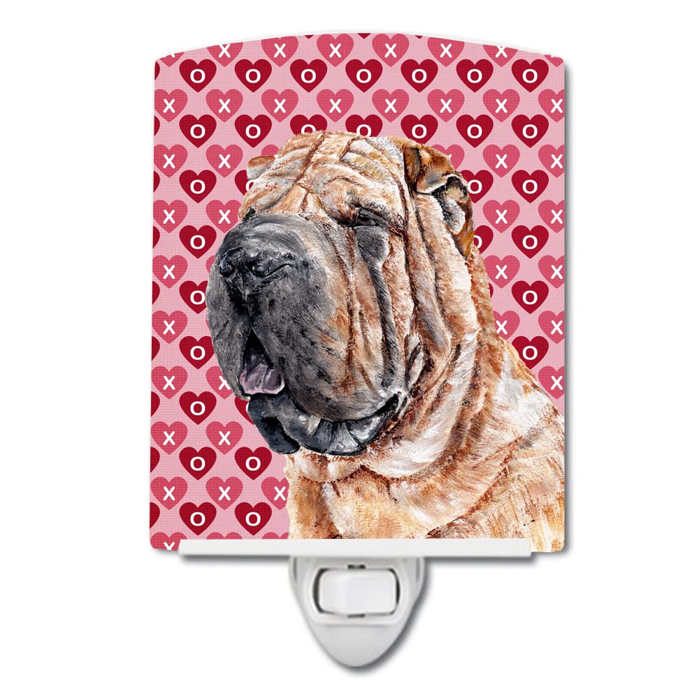 Carolines Treasures Night Light, Ceramic, Shar Pei Hearts, UL-Certified, 6x4x3 inches, Multicolor, Model SC9695CNL