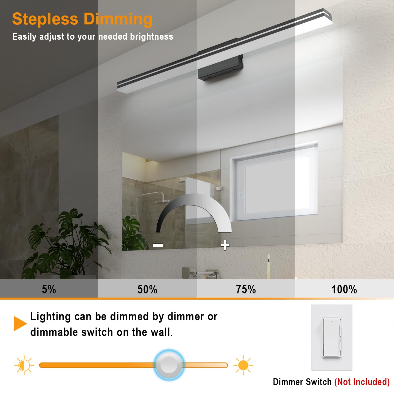 SineRise LED Bathroom Vanity Light Bar, 40-Inch, Matte Black, Dimmable Acrylic, Model SR-MODERN-40-BLACK, 3000K/4000K