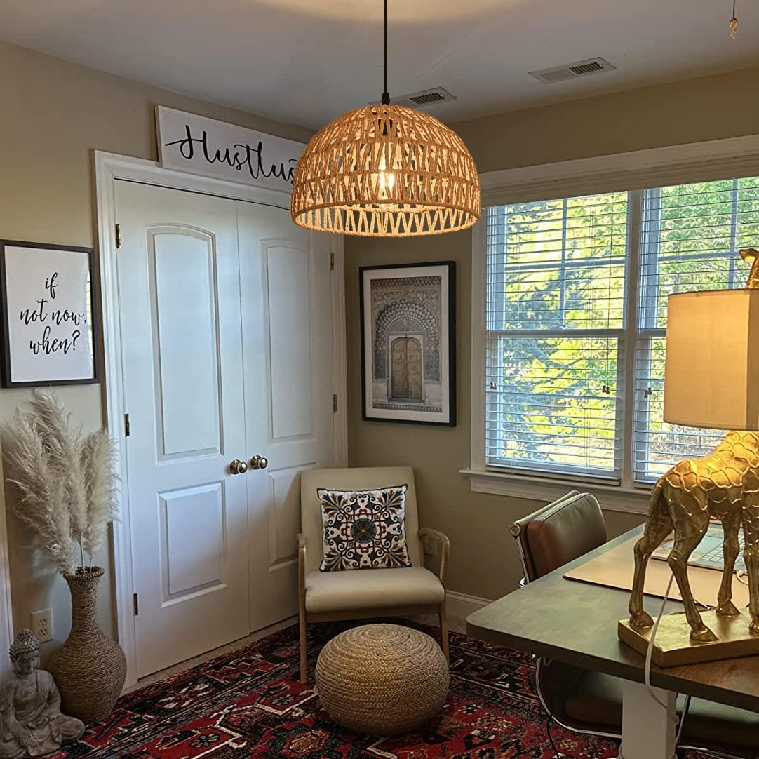 Ayshwilldec Natural Woven Hemp Rope Pendant Light Fixture, Boho Chandelier For Dining Room