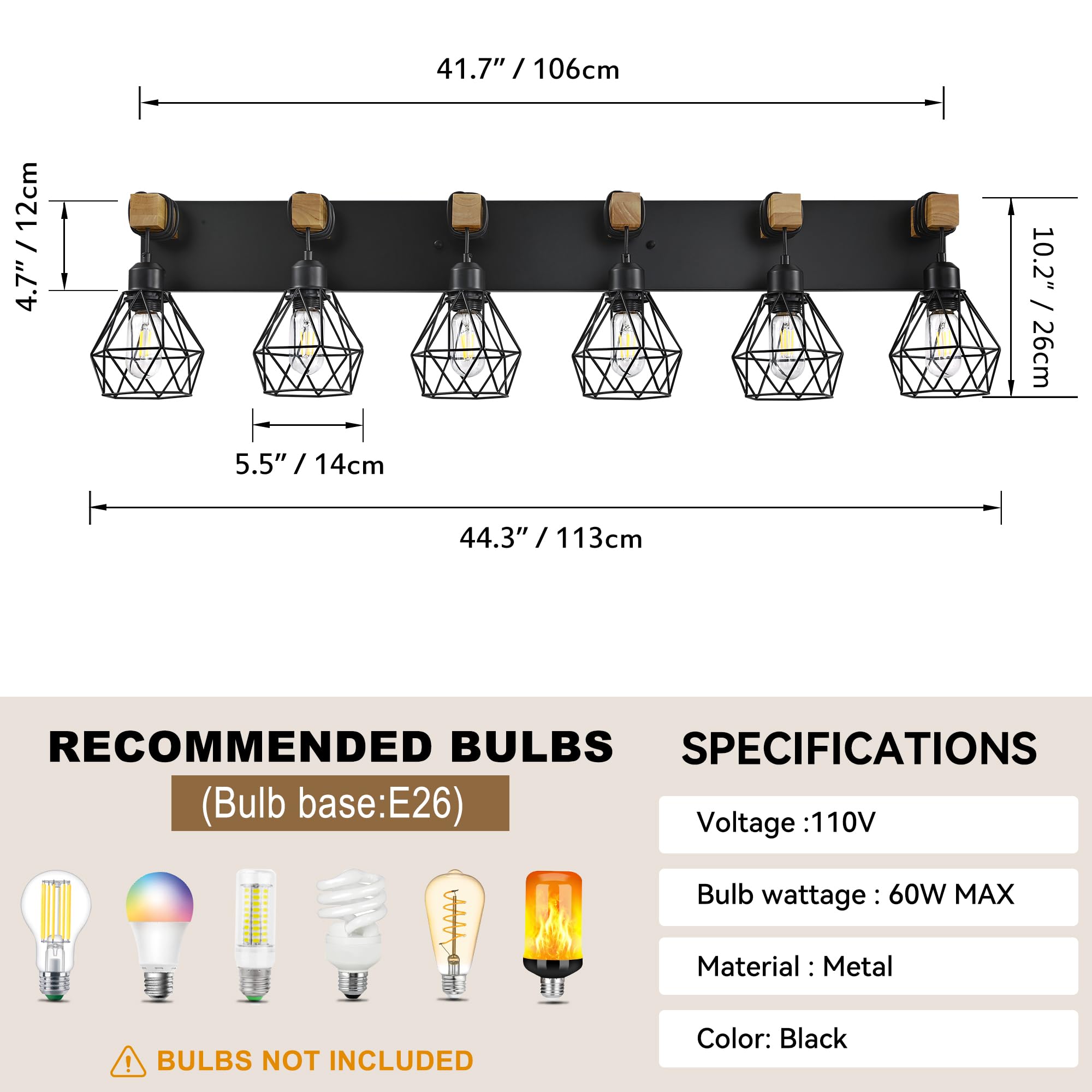 Farmhouse Bathroom Vanity Light Fixtures  6-Light Wood Bathroom Light Fixtures Over Mirror  Rustic Sconces Wall Lighting With Elegant Metal Lampshade For Living Room  Bedroom  Hallway