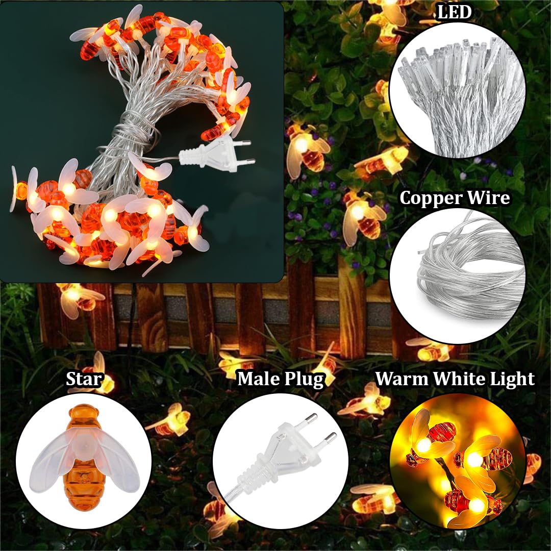fizzytech Plastic Honey Bee String Lights of Home Decoration Diwali Light for Decorations (3 Meters 14 Led,Warm White)