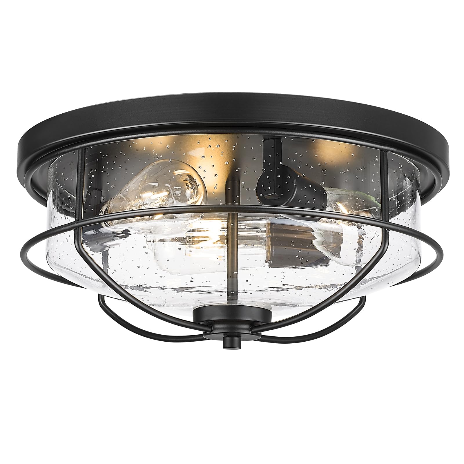 HWH 15 inch Farmhouse Ceiling Light with Seeded Glass, Matte Black Finish, 5HTJ102F BK - Hallway & Kitchen Bedroom Laundry Foyer