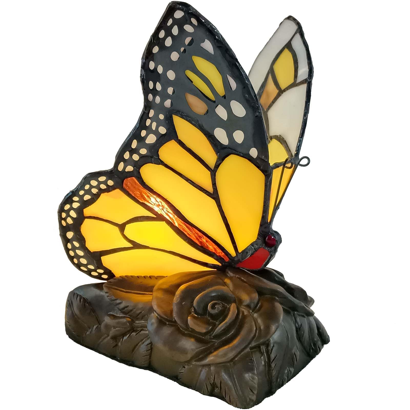 Bieye L13016 Monarch Butterfly Tiffany Style Memorial Accent Table Lamp for Keepsake (Mini)