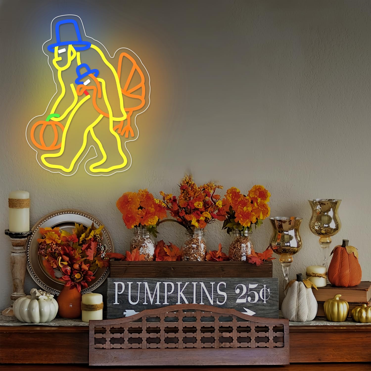 Thanksgiving Neon Sign Turkey Neon Sign With Usb Powered Dimmable Led Pumpkin Lights For Home Bedroom Living Room Holiday Gift