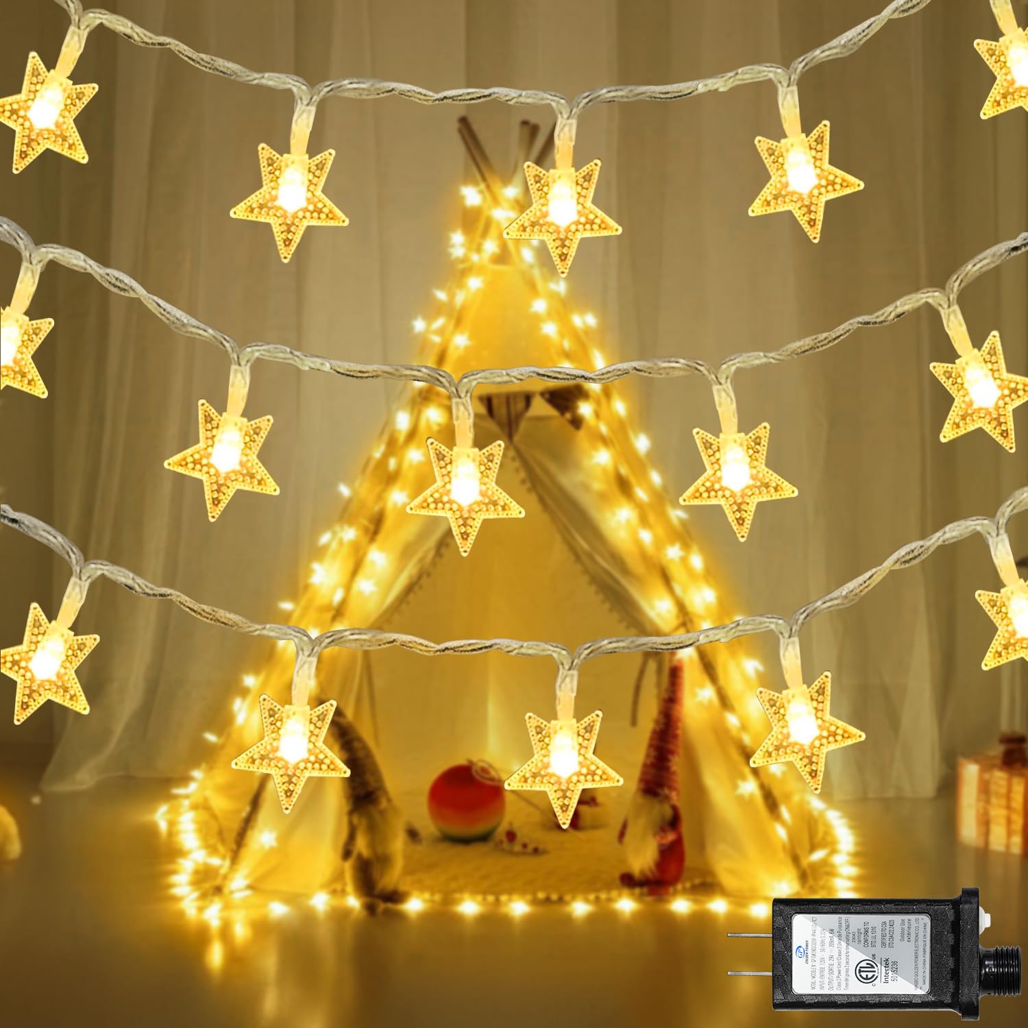 QUHUATU Star String Lights 360 LED 132FT,8 Modes Plug in Star Fairy Lights with Timer & Memory, Indoor Outdoor Star Christmas Li