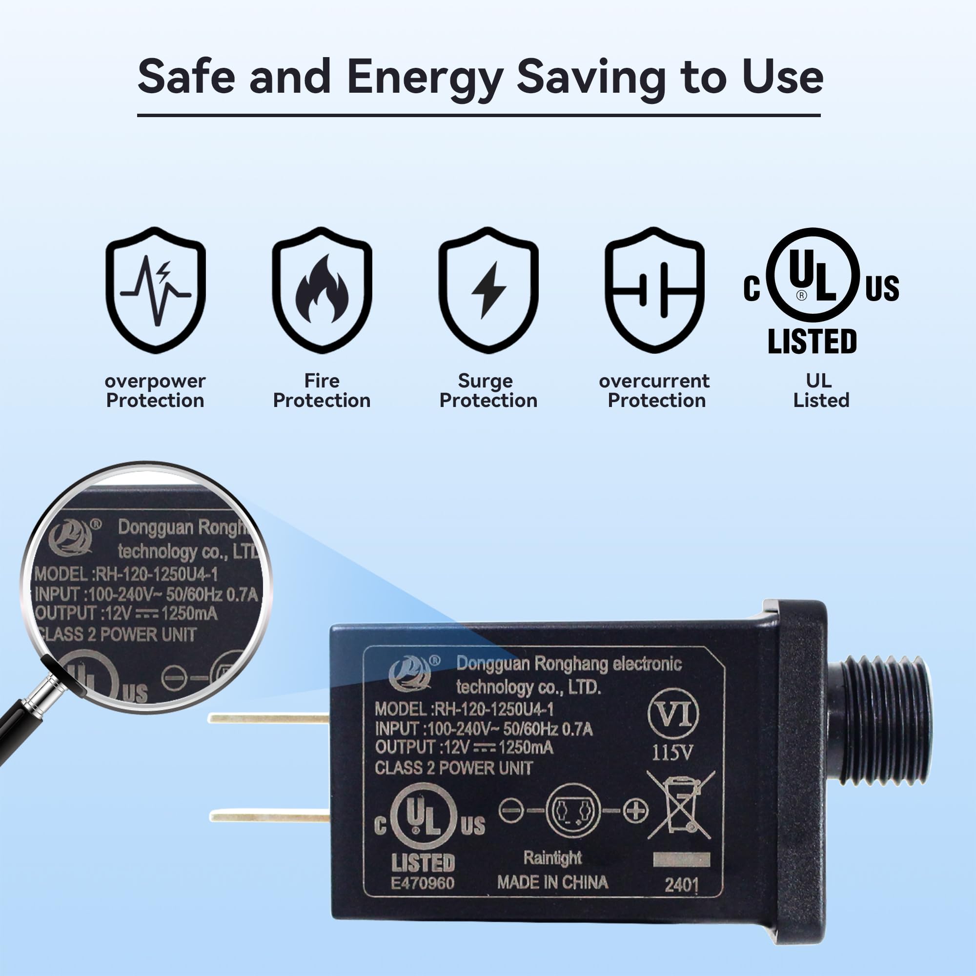 BEINUOYI Replacement Yard Inflatable Adapter Power Class 2 Power Supply 12V-1250mA IP44 Low Voltage Transformer for Courtyard La