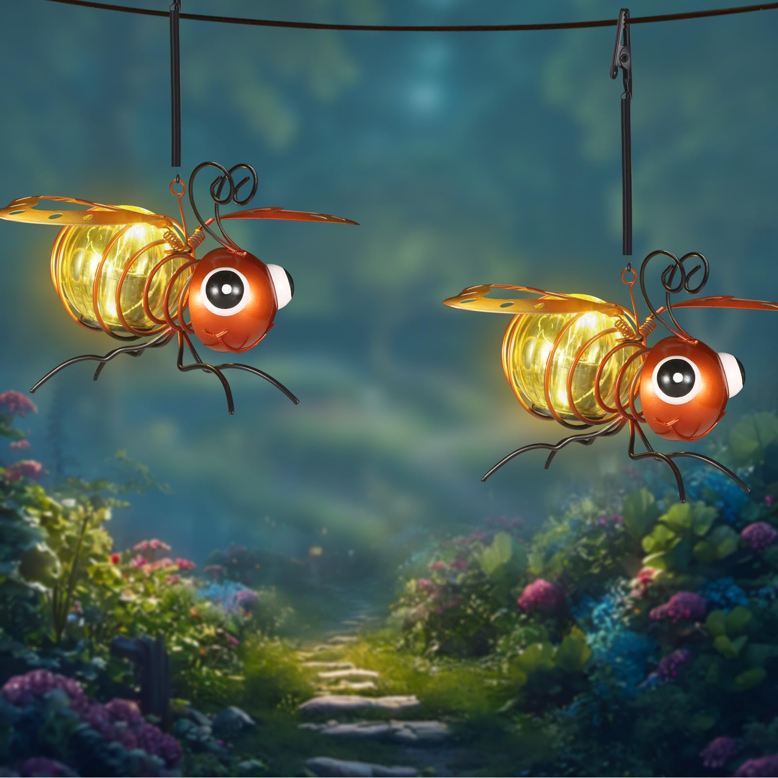 2 Pack Bee Solar Outdoor Hanging Lantern Creative Small Sculpture Lights Durable Waterproof Lamp Suitable For Festivals Garden Decor Birthday Gifts For Grandma Mom Women Girl