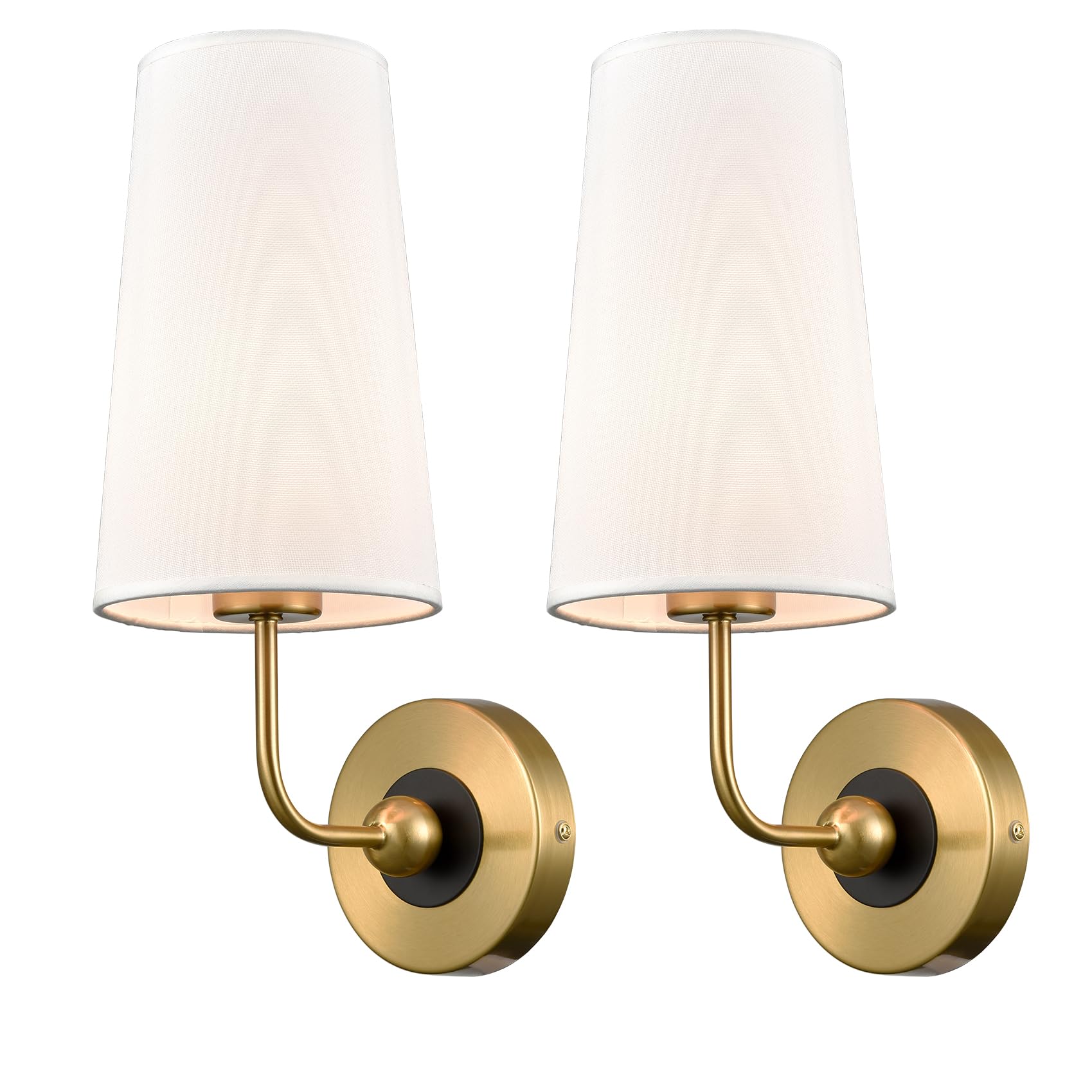 DAYCENT Mid Cnetury Gold Wall Sconce with Fabric Shade Shade Modern 1-Light Wall Lamp Set of 2 Hardwired Brass Sconces Wall Ligh