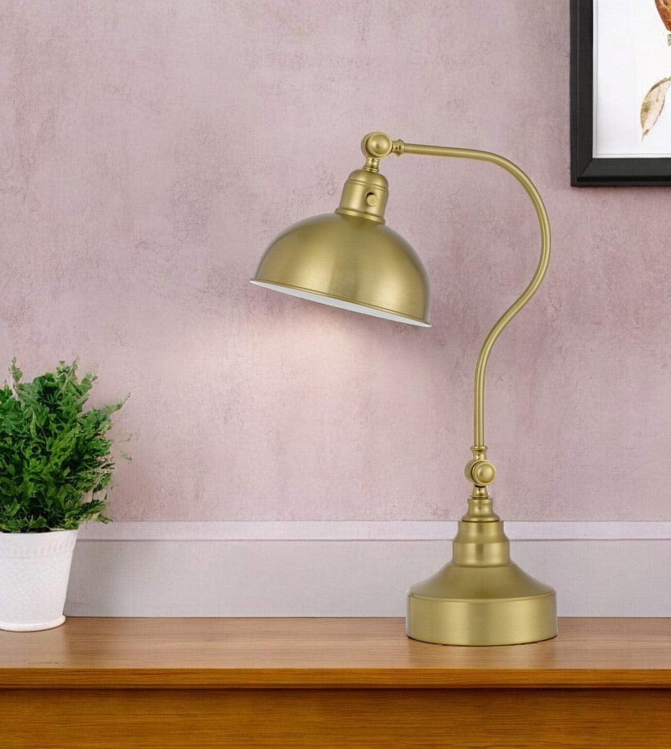 Homeroots 25 In. Metal Desk Table Lamp With Antiqued Brass Dome Shade, Model 524725