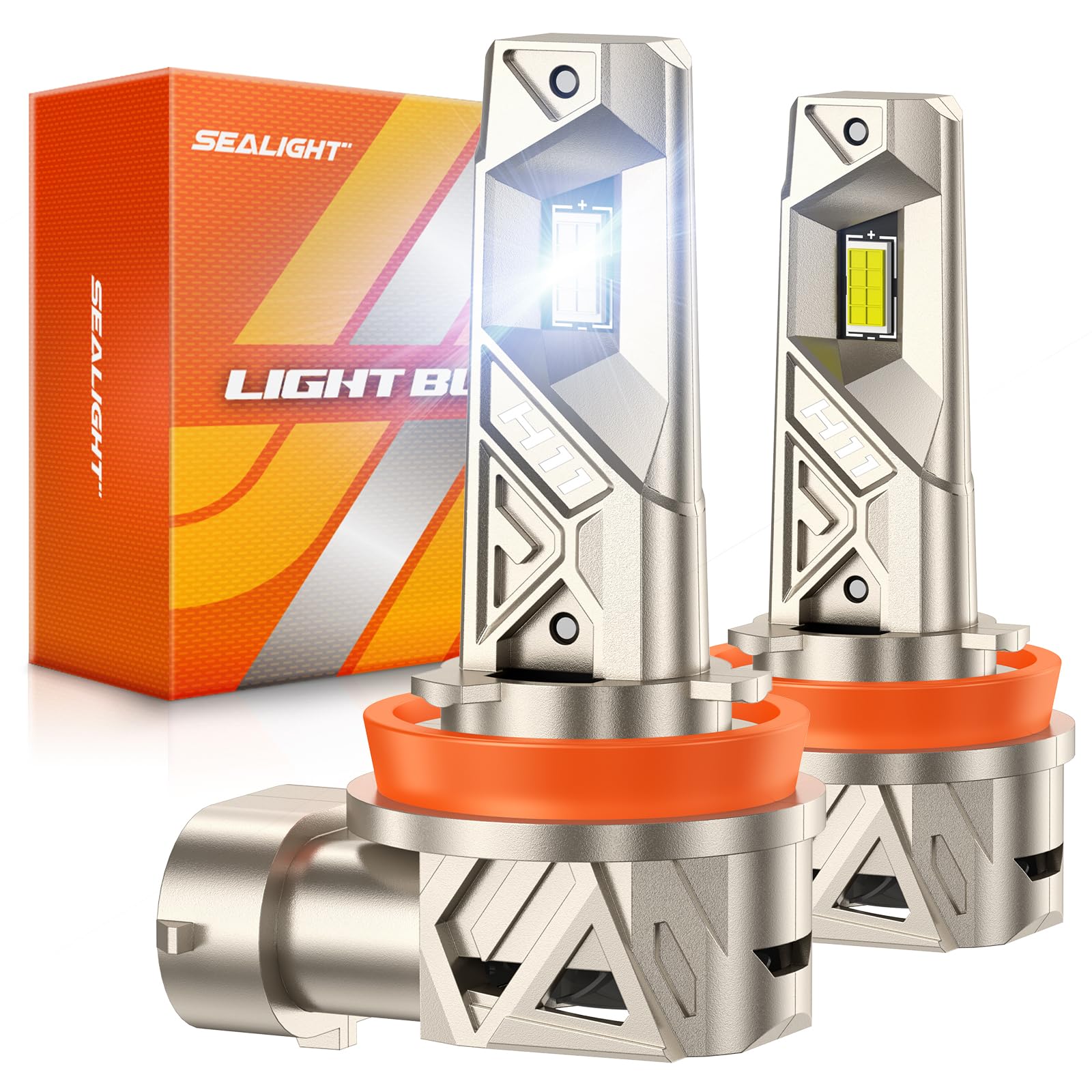Sealight H11/H9/H8 ?????? Bulbs  48000Lm 1000% Ultra Brighter H11 Fog Bulb  16Pcs Lighting Chips  80 000Hrs+ Lifespan  H16 Drving Front Light 6500K White  1:1 Size Plug N Play Fog Light  Pack Of 2