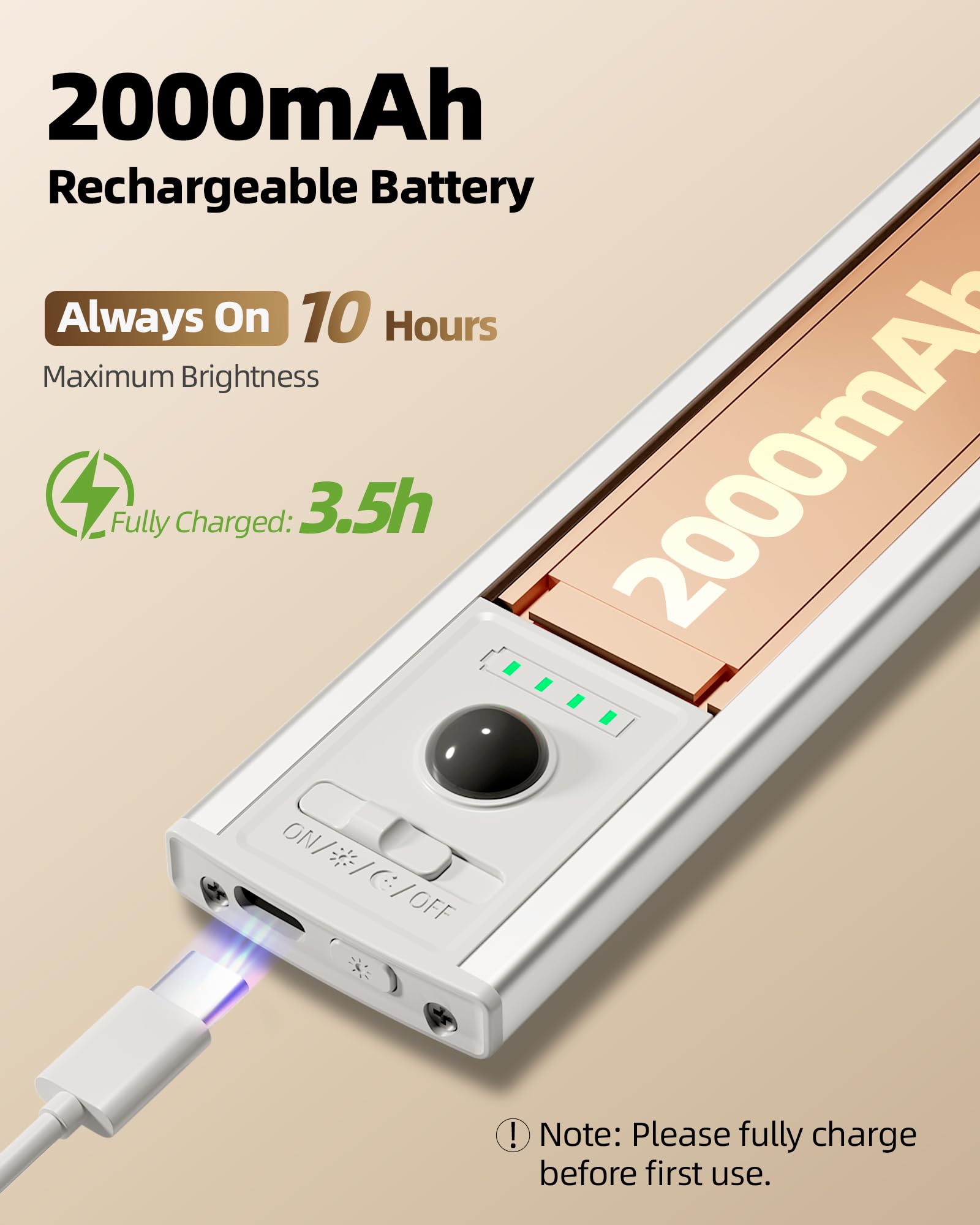 EZVALO Under Cabinet Lights, 80 LED Motion Sensor, Dimmable, 10 inch, Silver, 6 Pack, Rechargeable with Battery Indicator