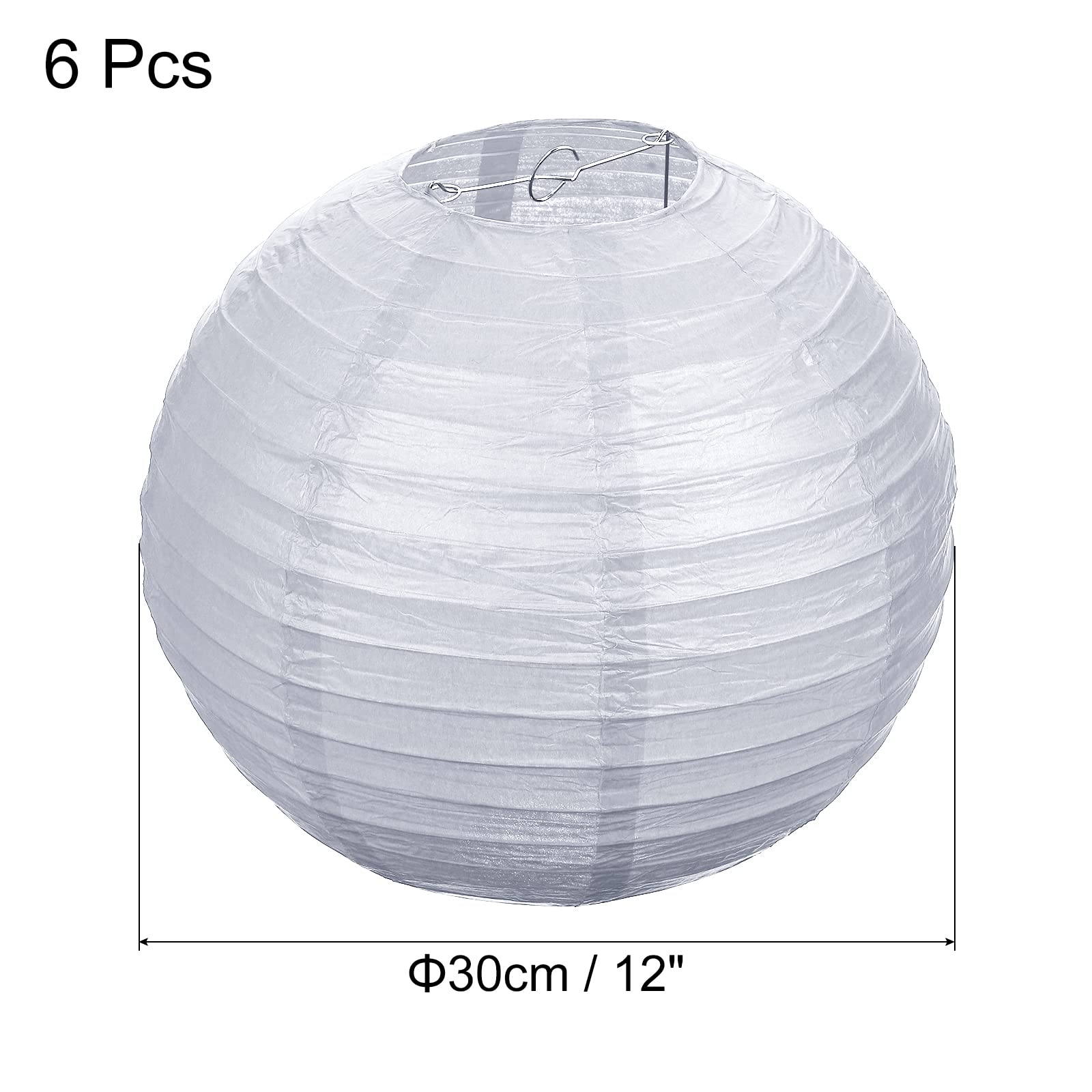 Patikil 12 Inch Paper Lanterns, 6 Pack Round Folding Hanging Lamp Shade For Wedding Home Party Festival Celebration, Silver