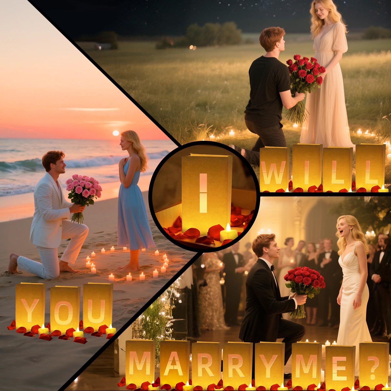 Will You Marry Me ? Light Up Letters  Include Light Up Letters  With Tea Lights Candles  Latex Balloons  Aluminum Balloons And Rose Petals  Anniversary And Valentines Day Decorations For Women