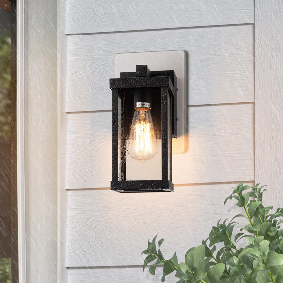 mirrea 18" Classic Outdoor Wall Sconce - Matte Black Metal Frame, Clear Glass Shade, Built-in GFCI Outlet, Waterproof, Model BH012