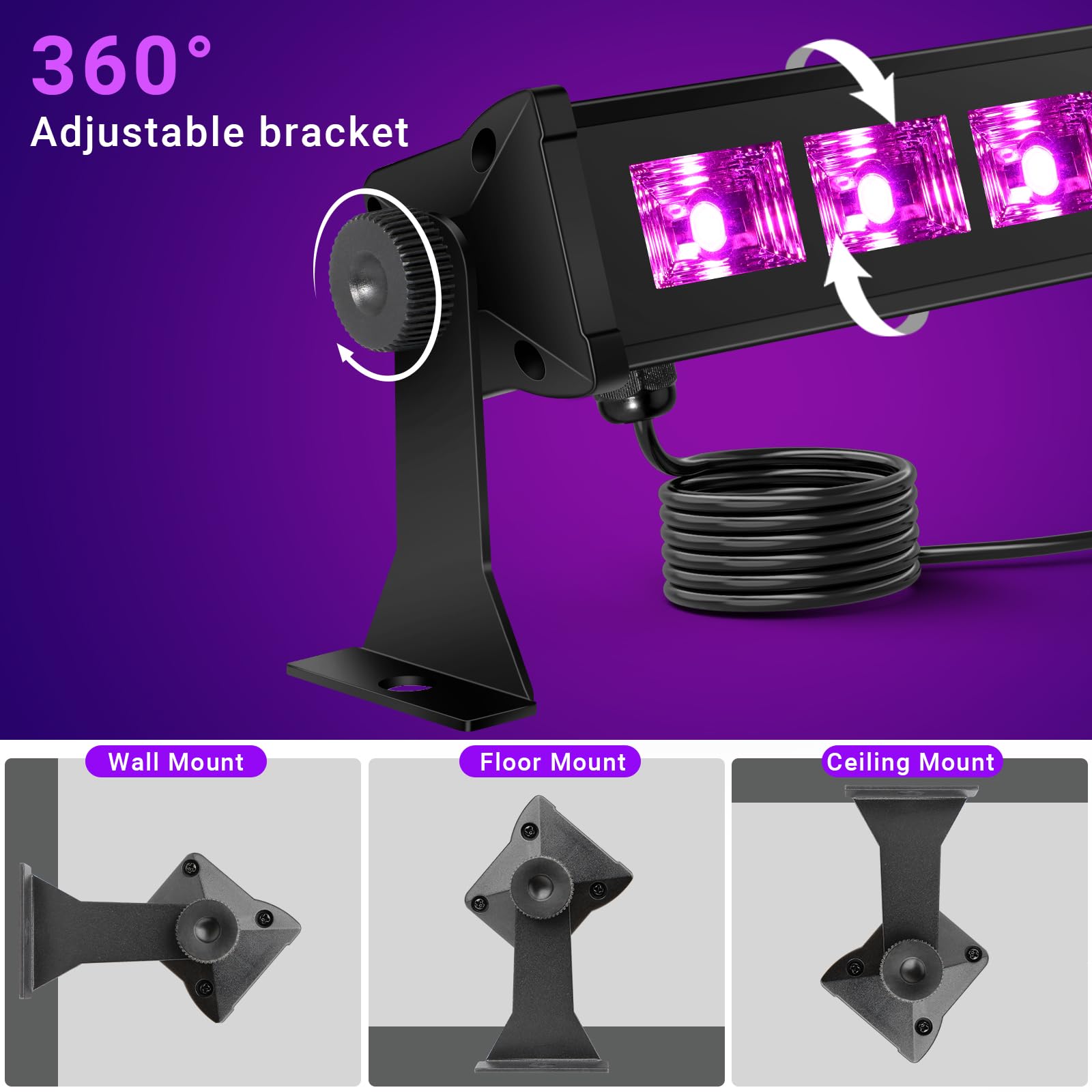 Oppsk 54W Uv Blacklight Bar, 18Led Metal Glow Light For Parties, Weddings, Bedrooms - Black, 1 Count