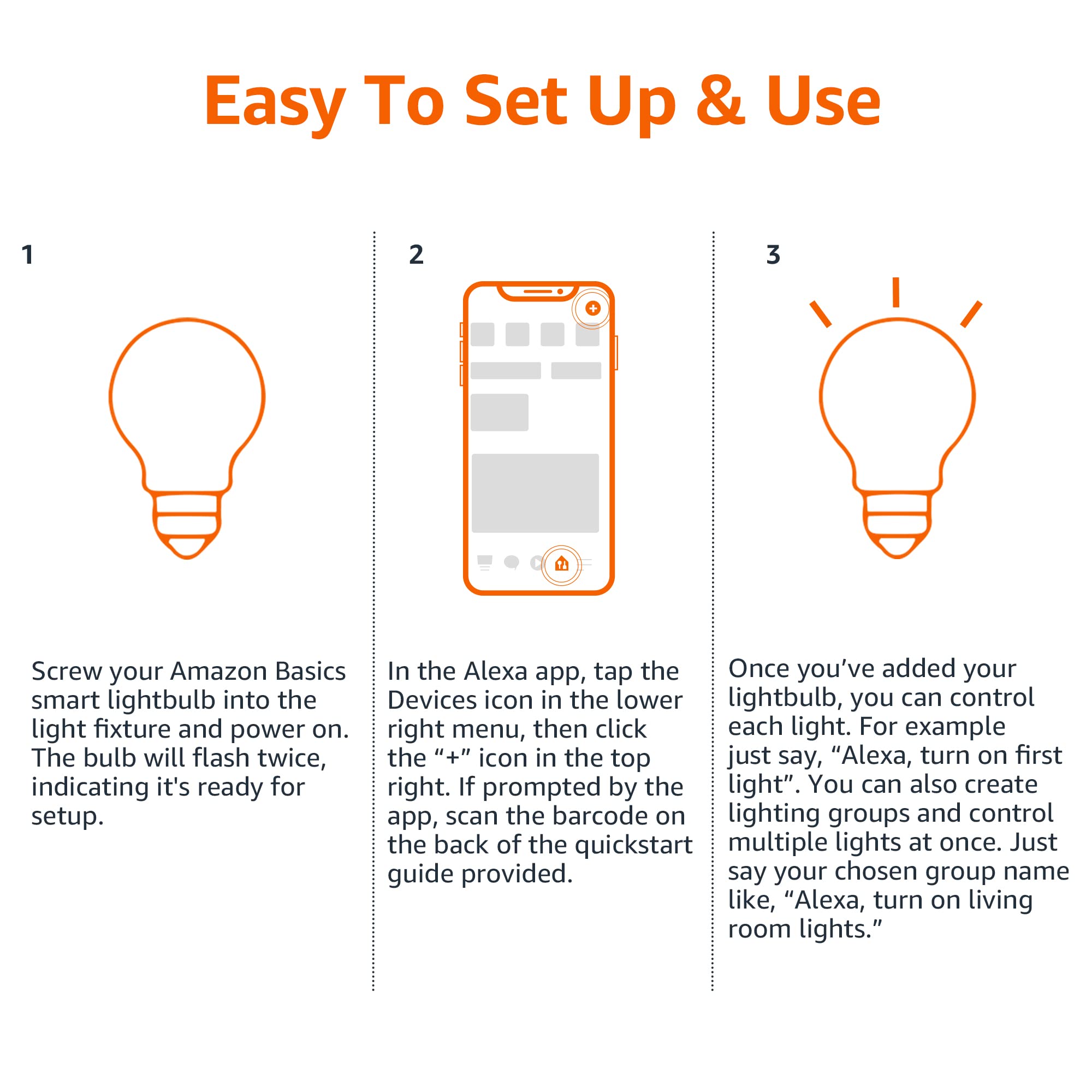 Amazon Basics Smart A19 LED Light Bulb, Color Changing, 60W Equivalent, 800LM, 4-Pack, Works with Alexa, No Hub Required