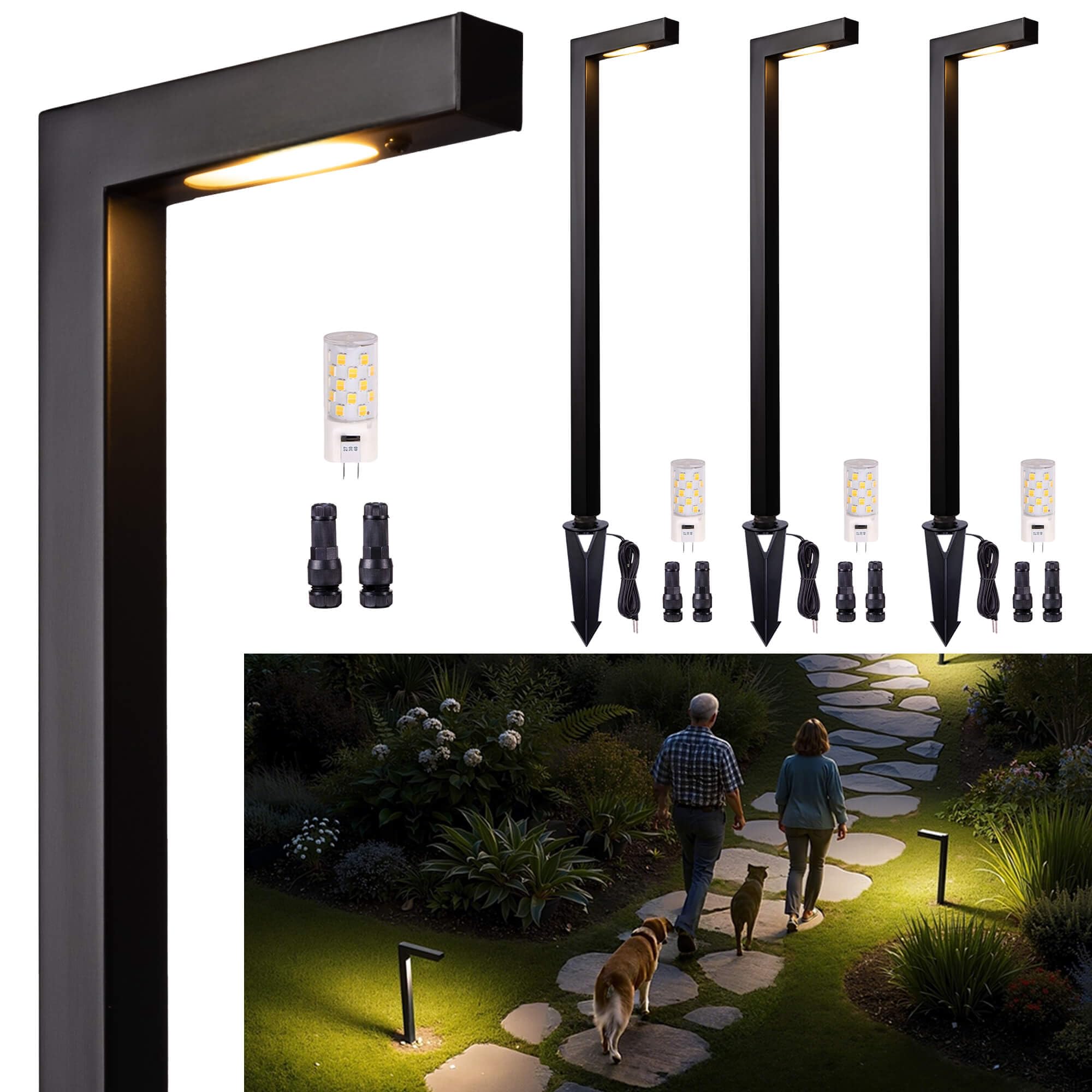 Gardenreet Brass Low Voltage Path Lights  Warm & Neutral White Adjustable 12V Landscaping Pathway Light IP65 Waterproof  Walkway Lighting Outdoor  LED Bronze for Lawn Garden with G4 Bulb (4 Pack)